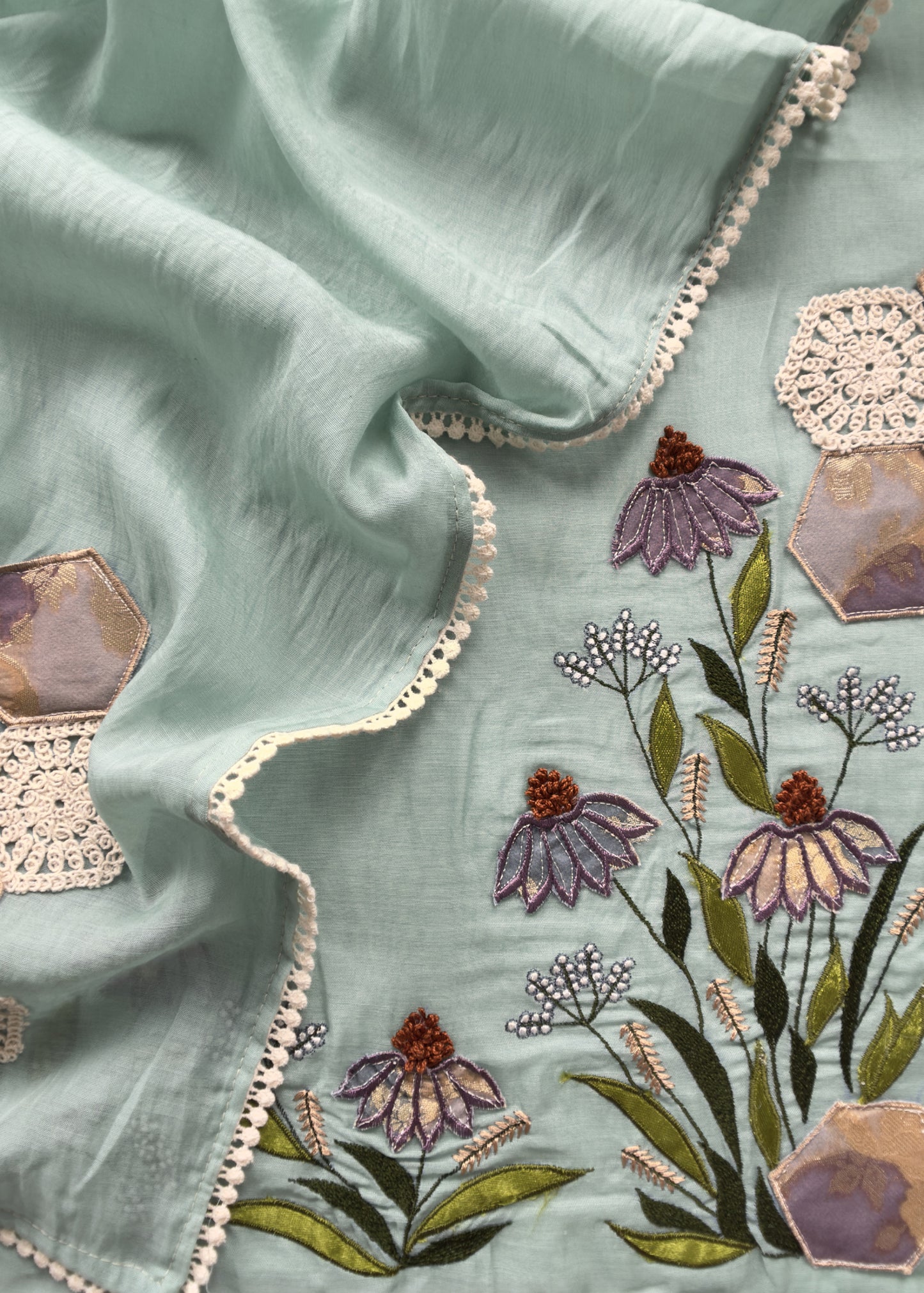 Blue Mul Summer Suit With Appliqué Work