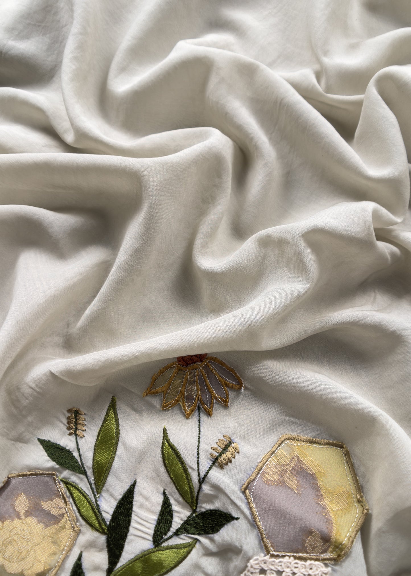Sage Green Mul Summer Suit With Appliqué Work