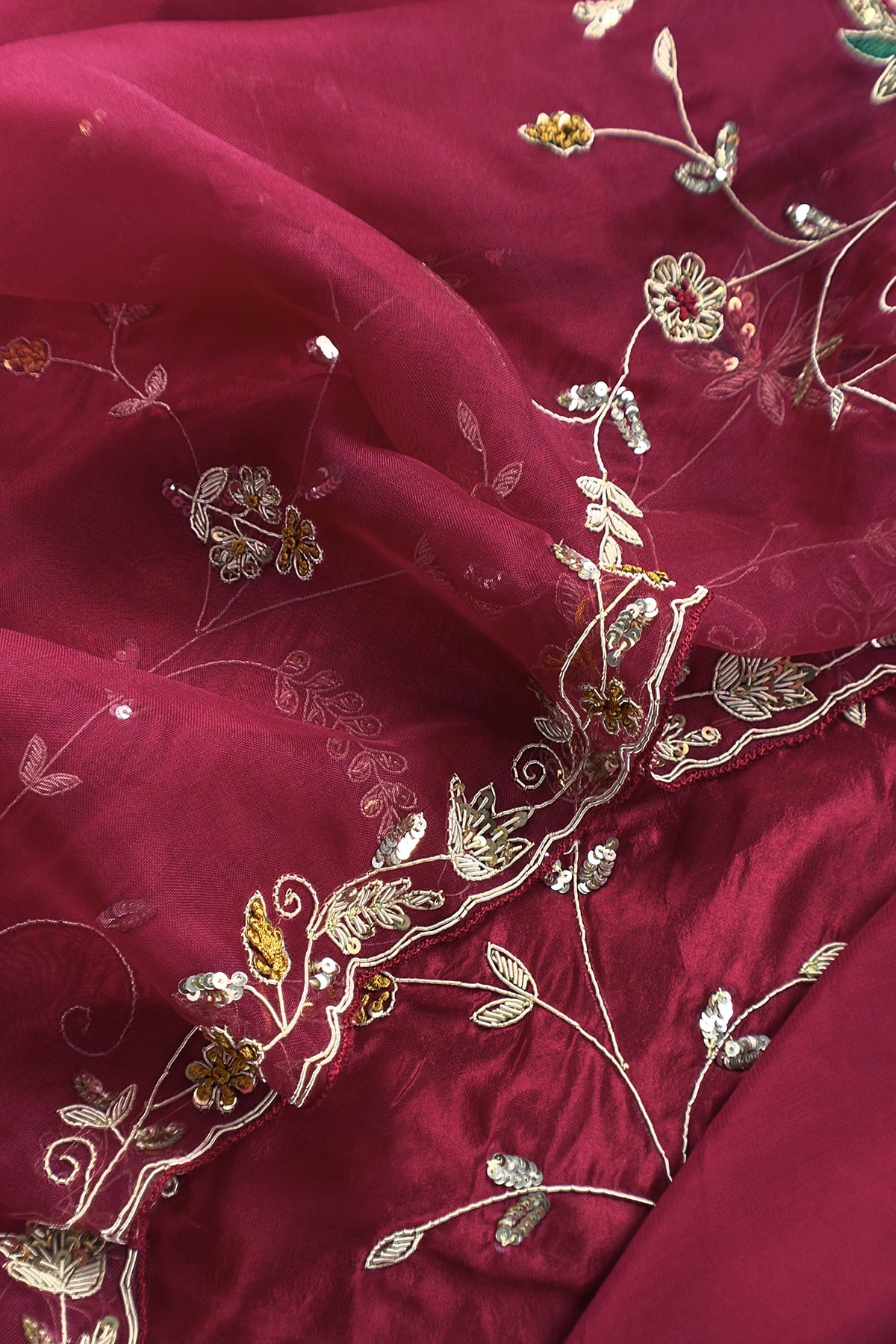 Maroon Pure Silk Unstitched Suit With Dori And Dabka Hand Work