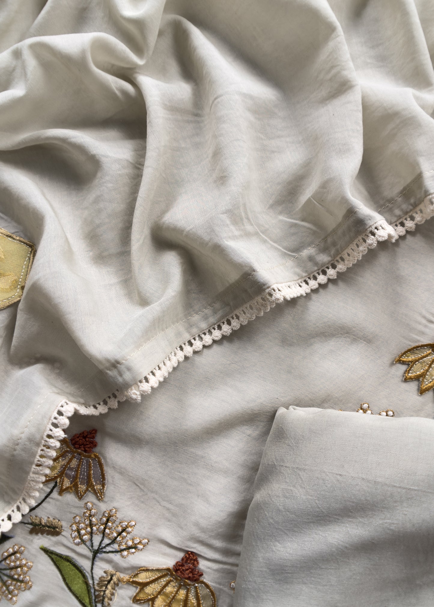 Sage Green Mul Summer Suit With Appliqué Work