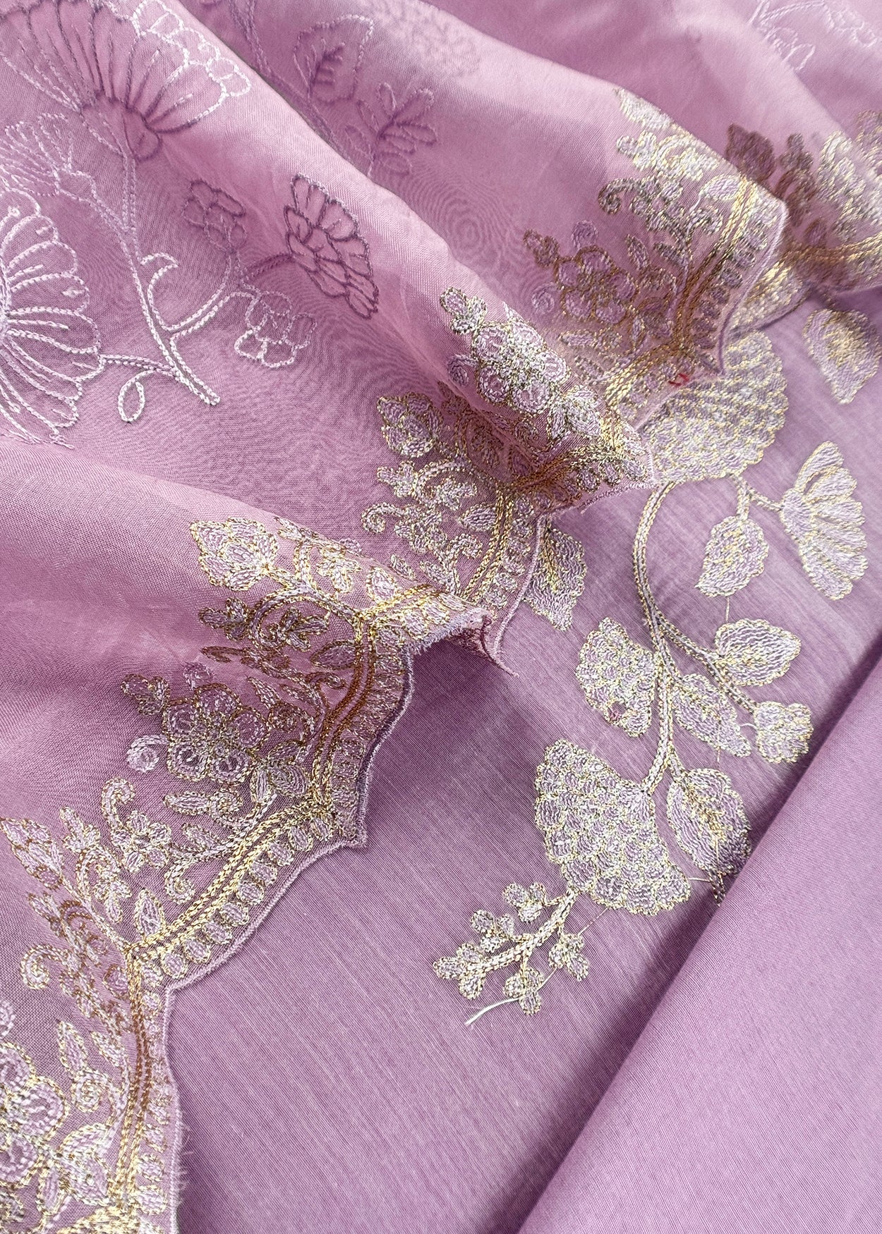 Lavender Pure Mulmul Suit With Organza Dupatta