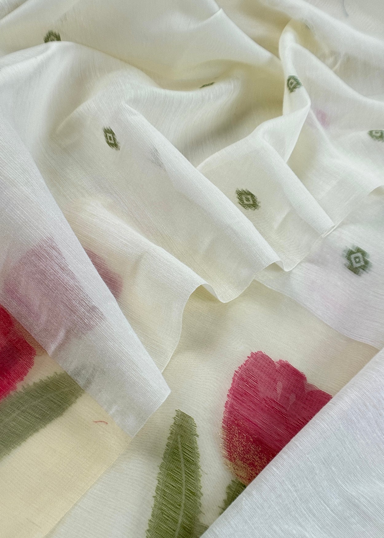 Chanderi suit fabric with jamdani weaving