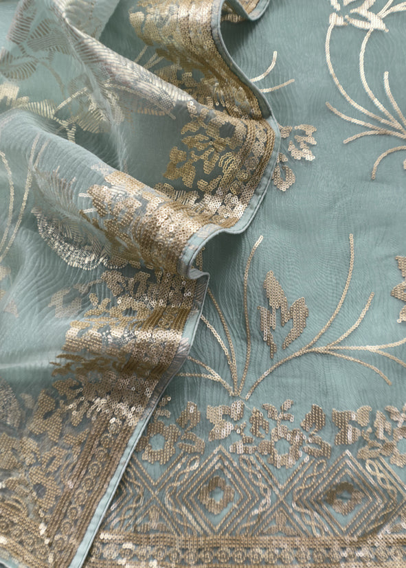 Green Pure Crushed Tissue Suit With Dupatta