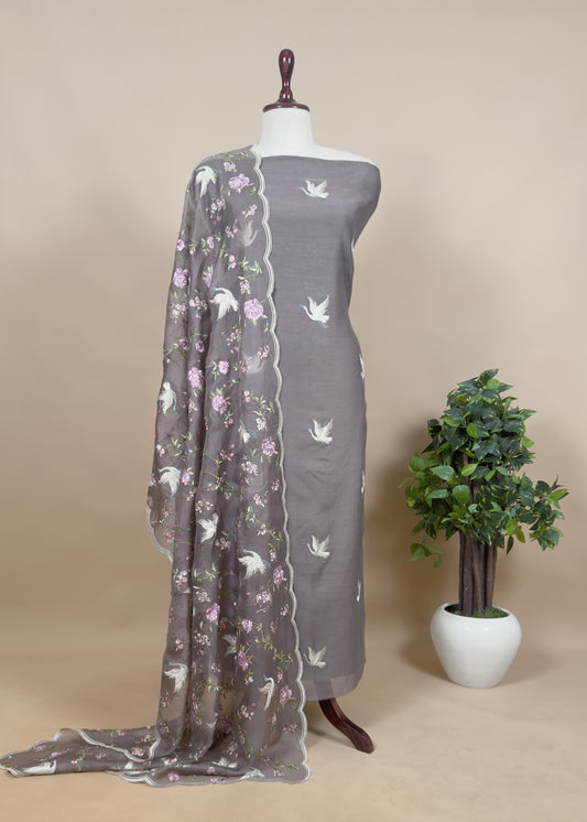 Chanderi suit with organza dupatta