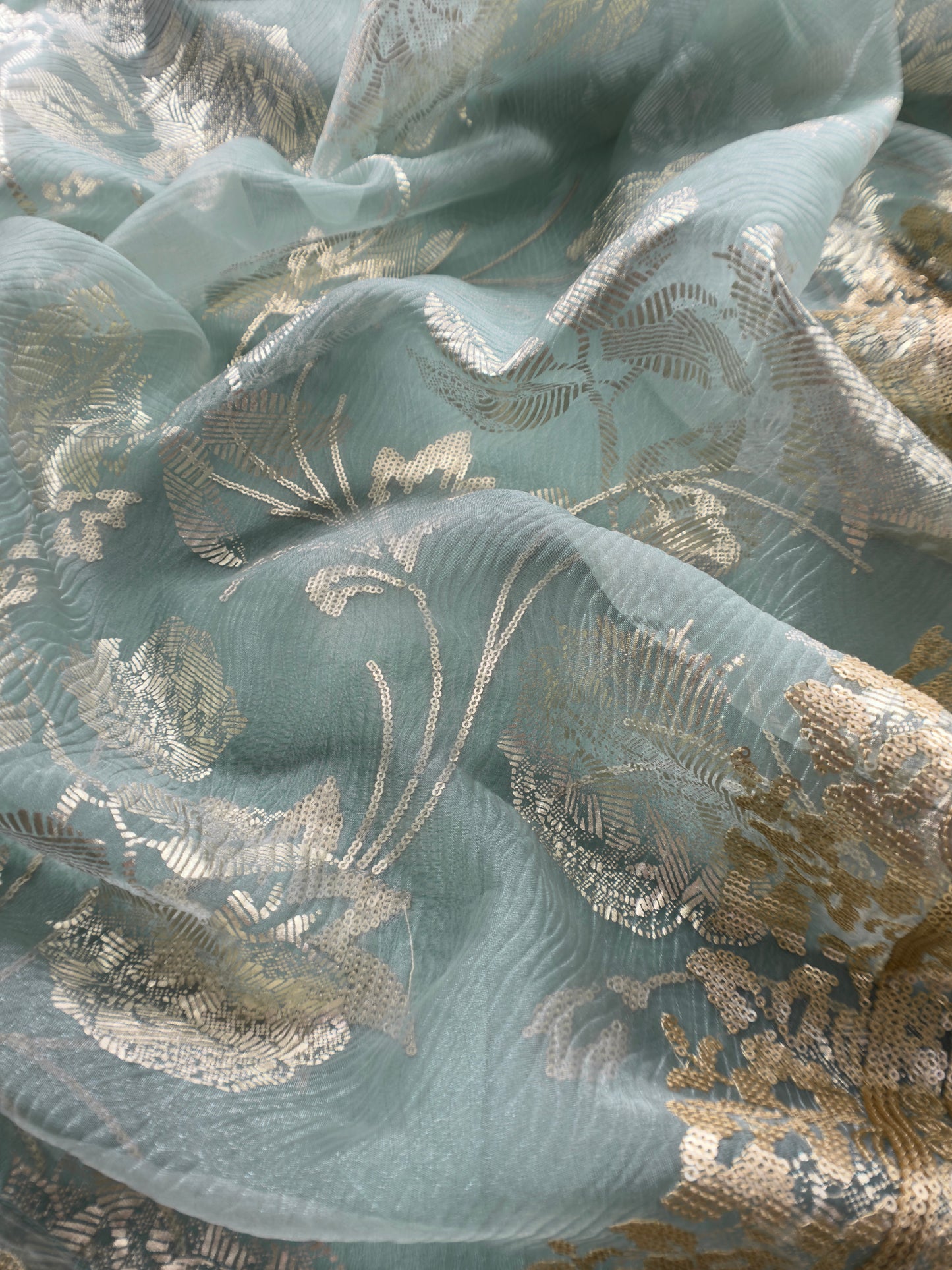 Green Pure Crushed Tissue Suit With Dupatta