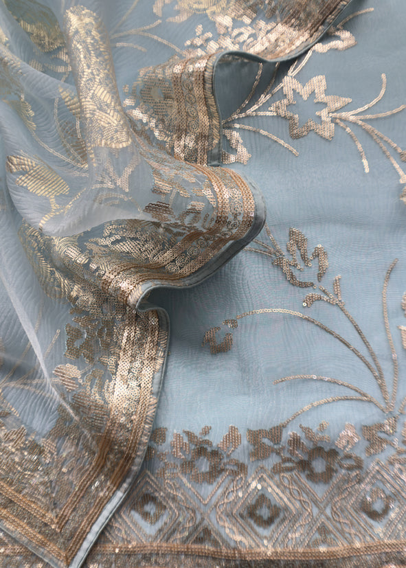 Sky Blue Pure Crushed Tissue Suit With Dupatta
