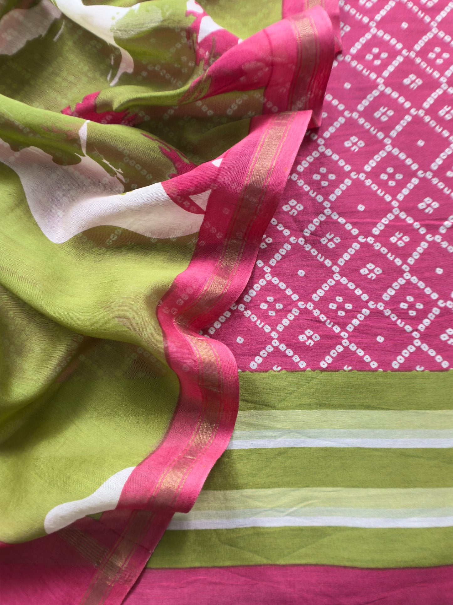 Pink Bandhani Maheshwari Silk Suit With Dupatta