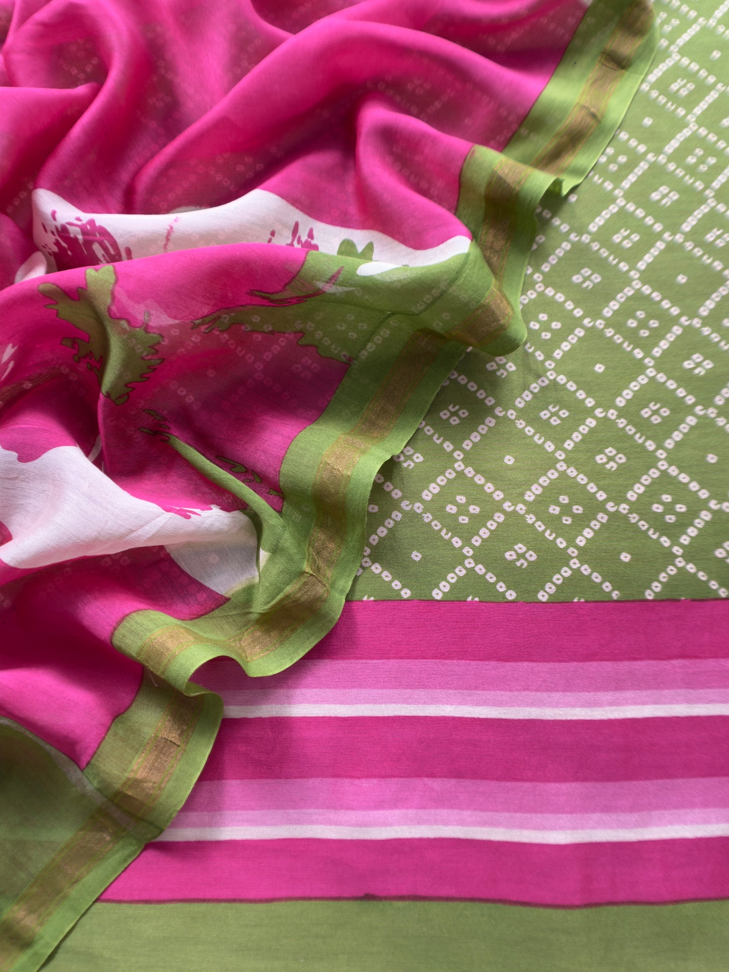 Green Bandhani Maheshwari Silk Suit With Dupatta
