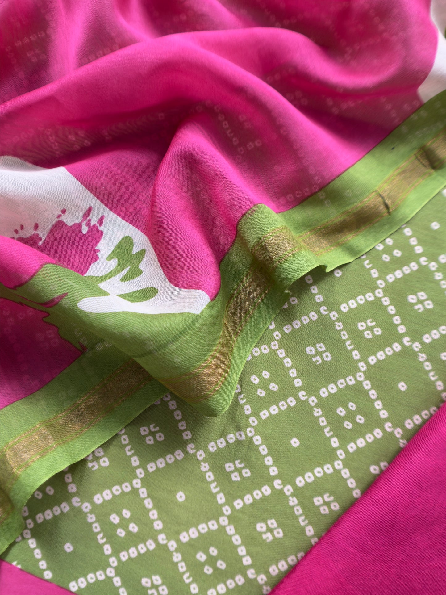 Green Bandhani Maheshwari Silk Suit With Dupatta