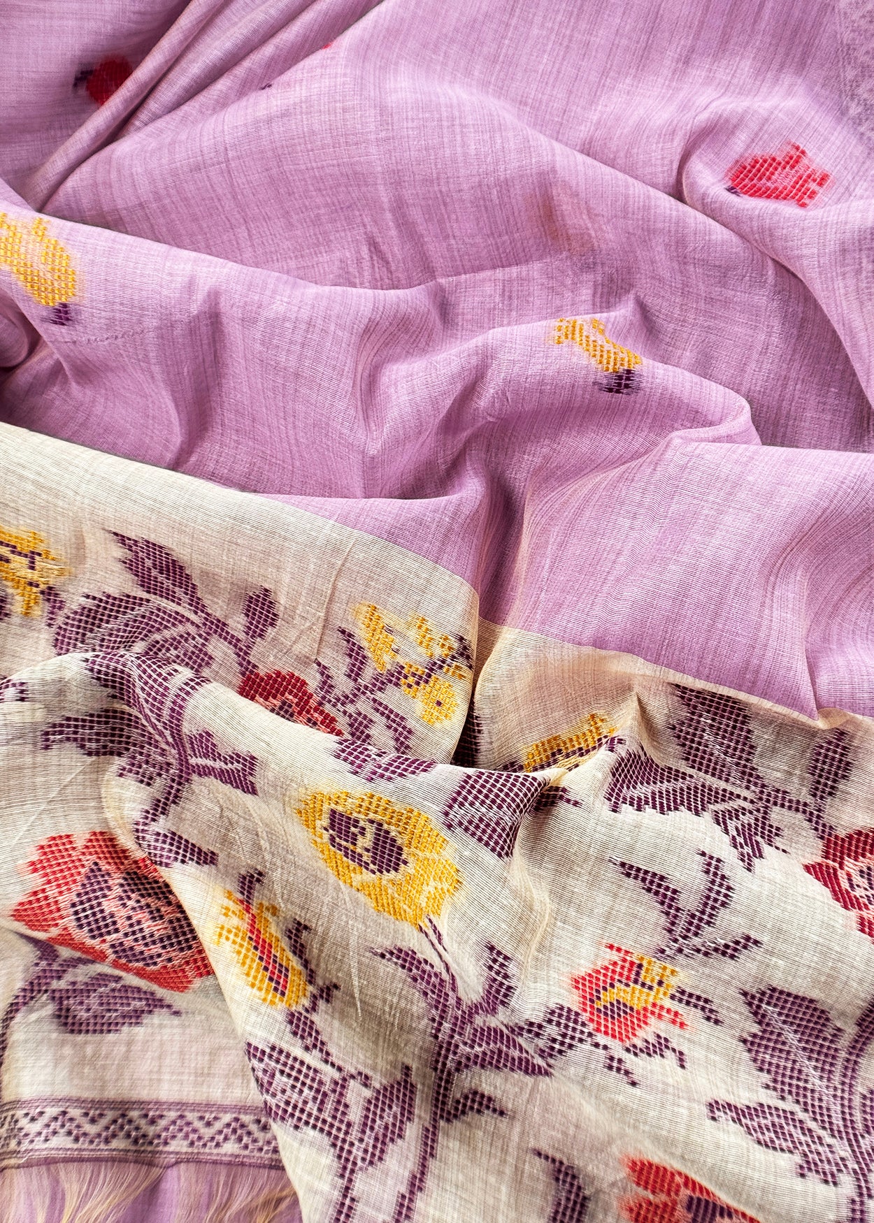 Purple Linen Chanderi Suit With Jamdani Weaving