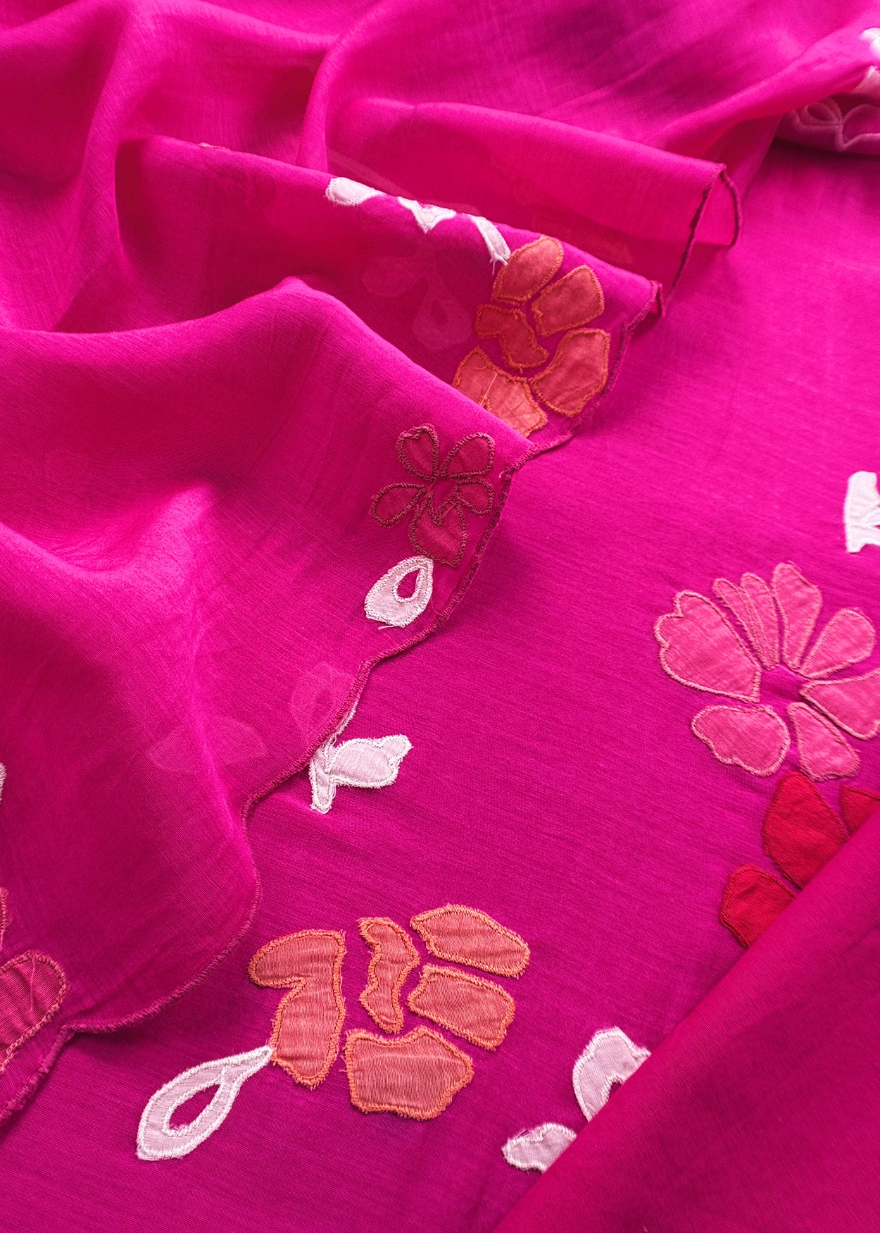 Pink Pure Mulmul Suit Fabric With Appliqué Work
