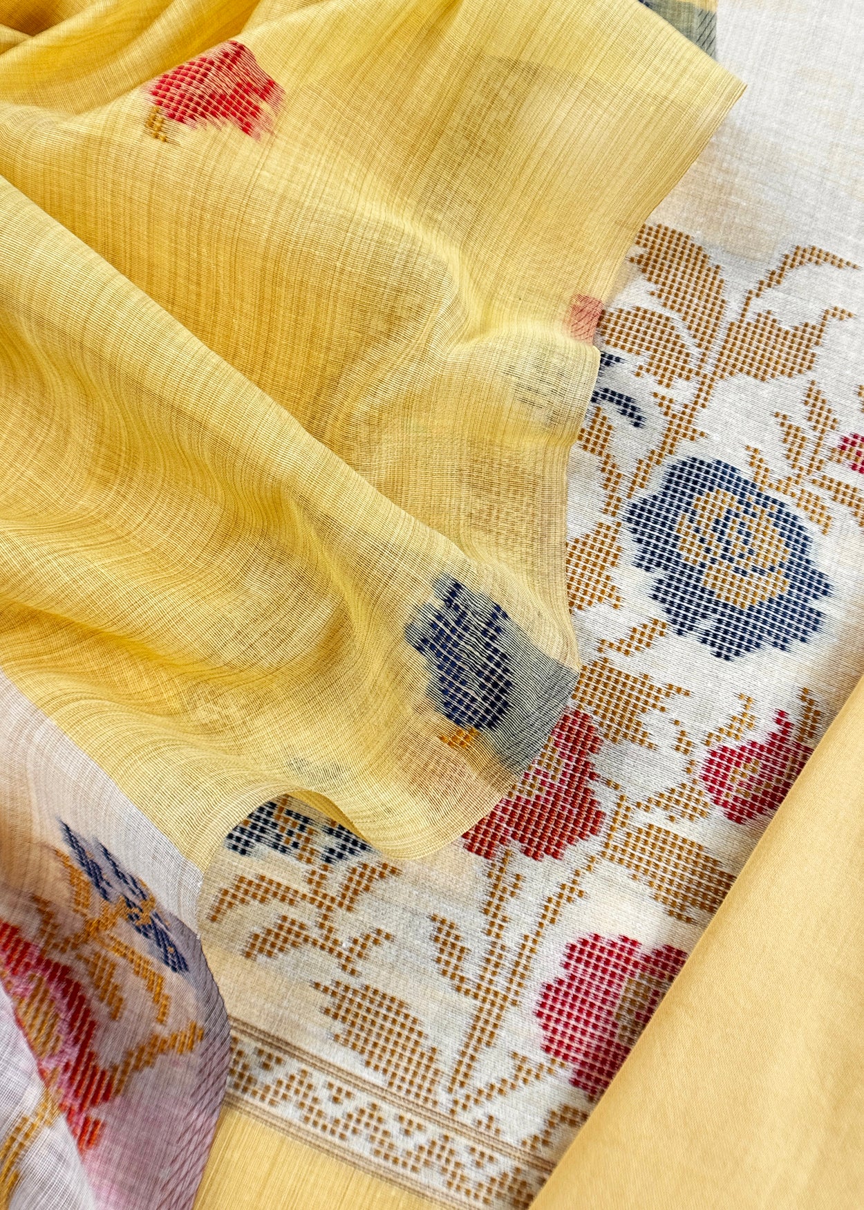 Yellow Linen Chanderi Suit With Jamdani Weaving