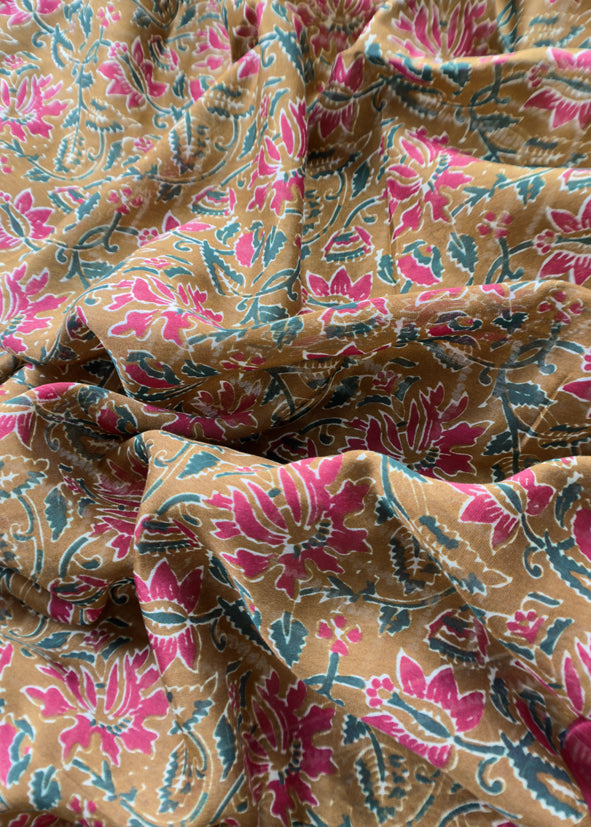 Peanut Brown And Red Ajrakh And Leheriya Handloom Maheshwari Silk Suit Fabric