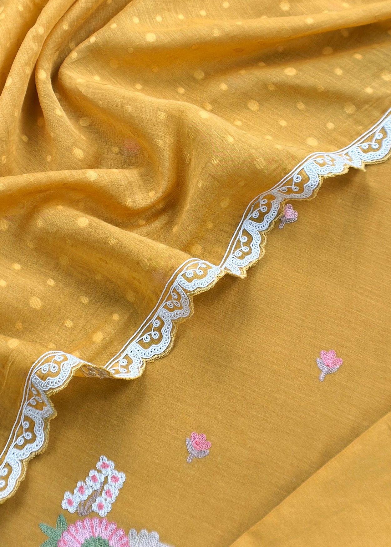 Mango Yellow Pure Mulmul Suit With Dupatta