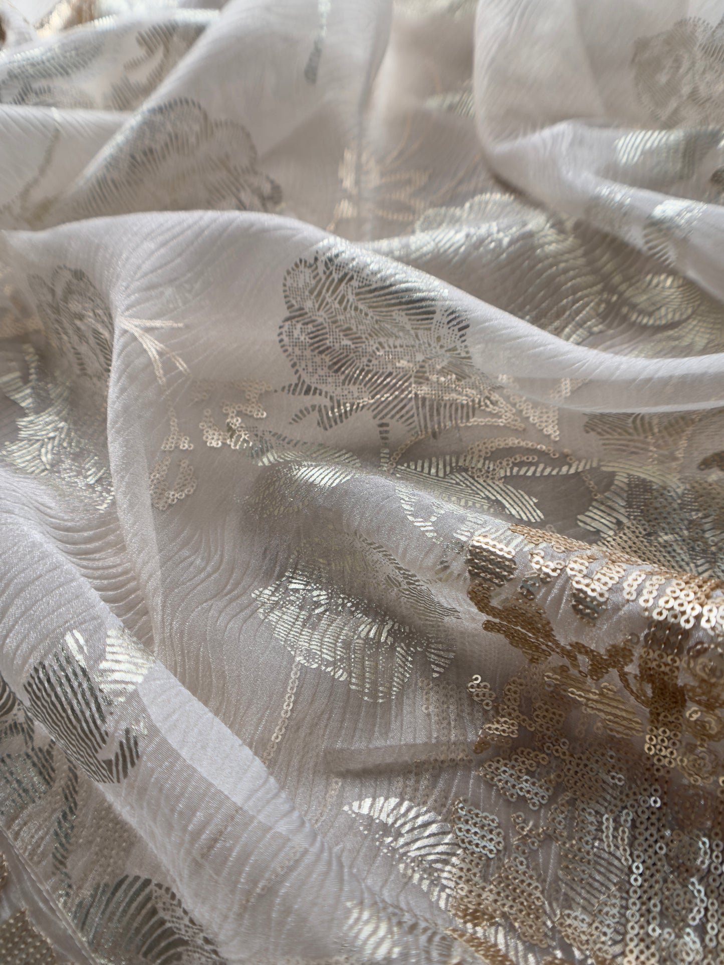 Off White Pure Crushed Tissue Suit With Dupatta