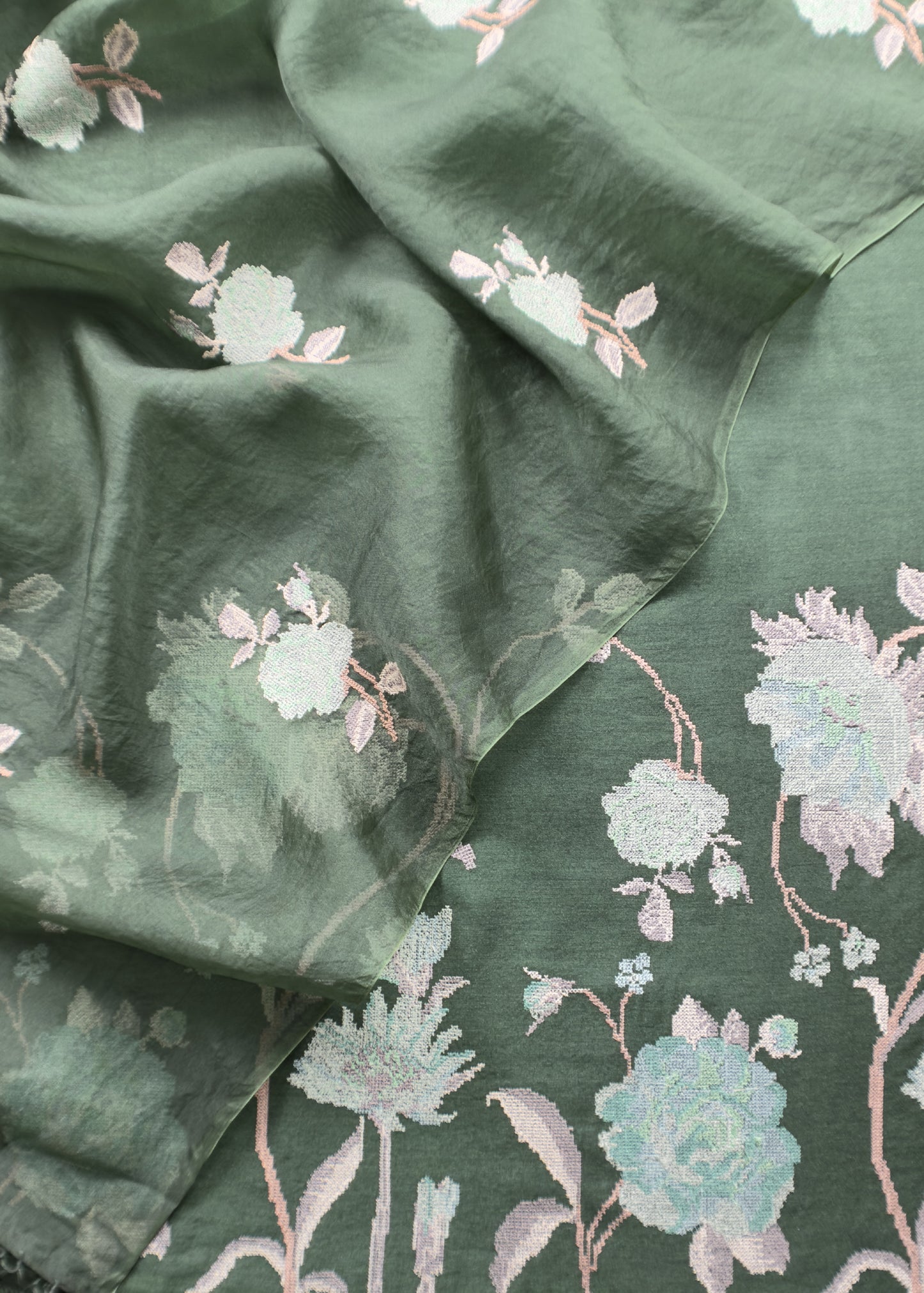 Green Tussar Silk Suit Unstitched With Dupatta