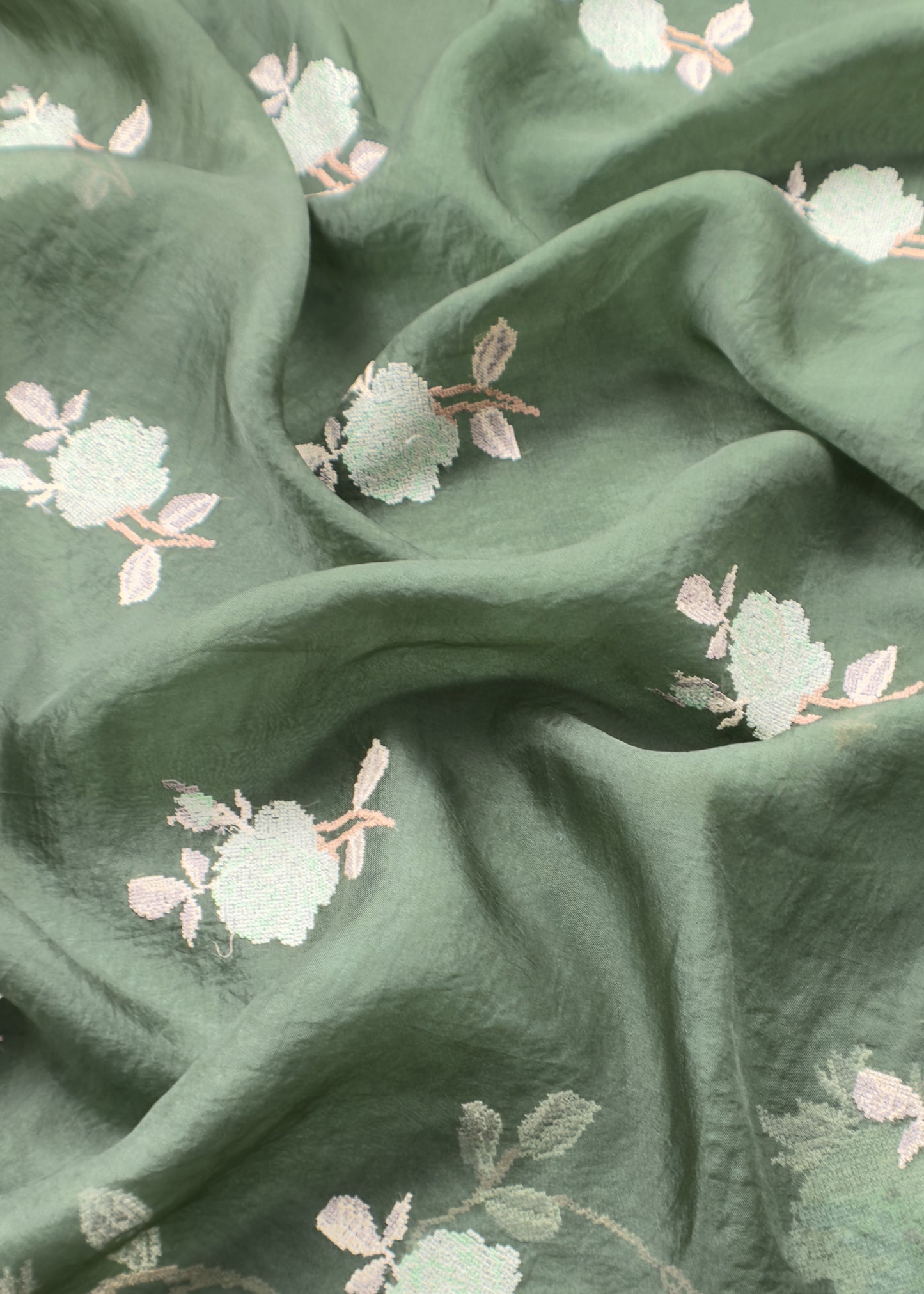 Green Tussar Silk Suit Unstitched With Dupatta