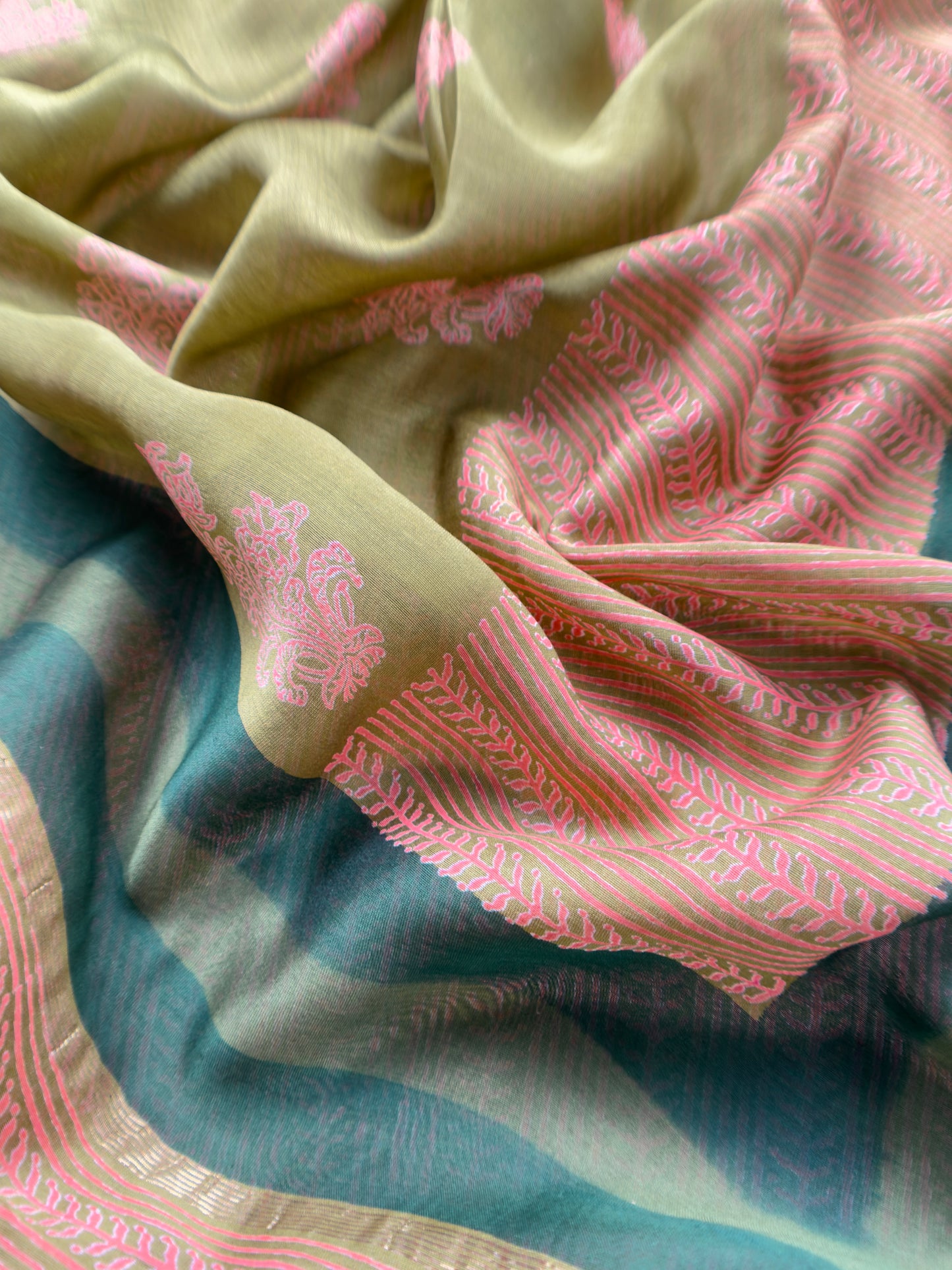 Pure Maheshwari Silk Suit With Block Print Dupatta