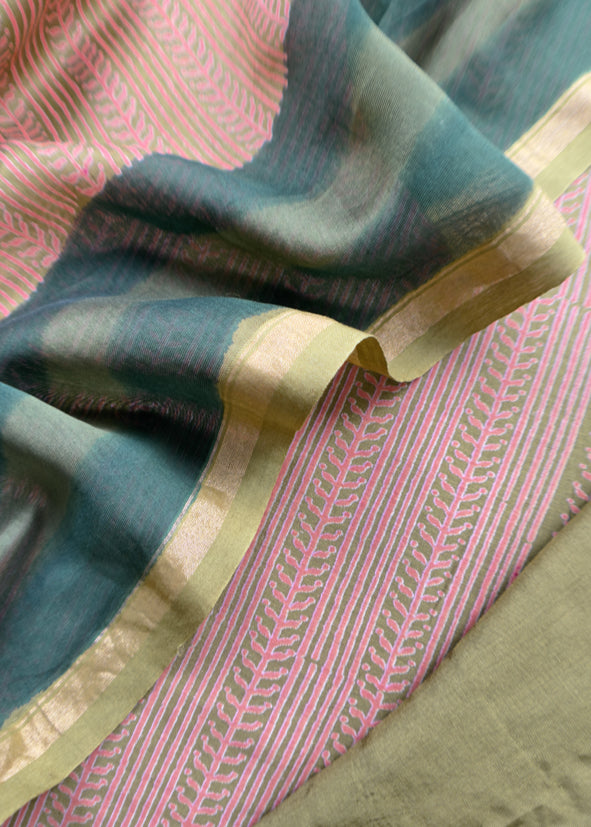 Pure Maheshwari Silk Suit With Block Print Dupatta