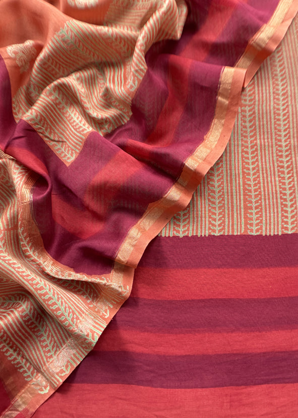 Pure Maheshwari Silk Suit With Block Print Dupatta