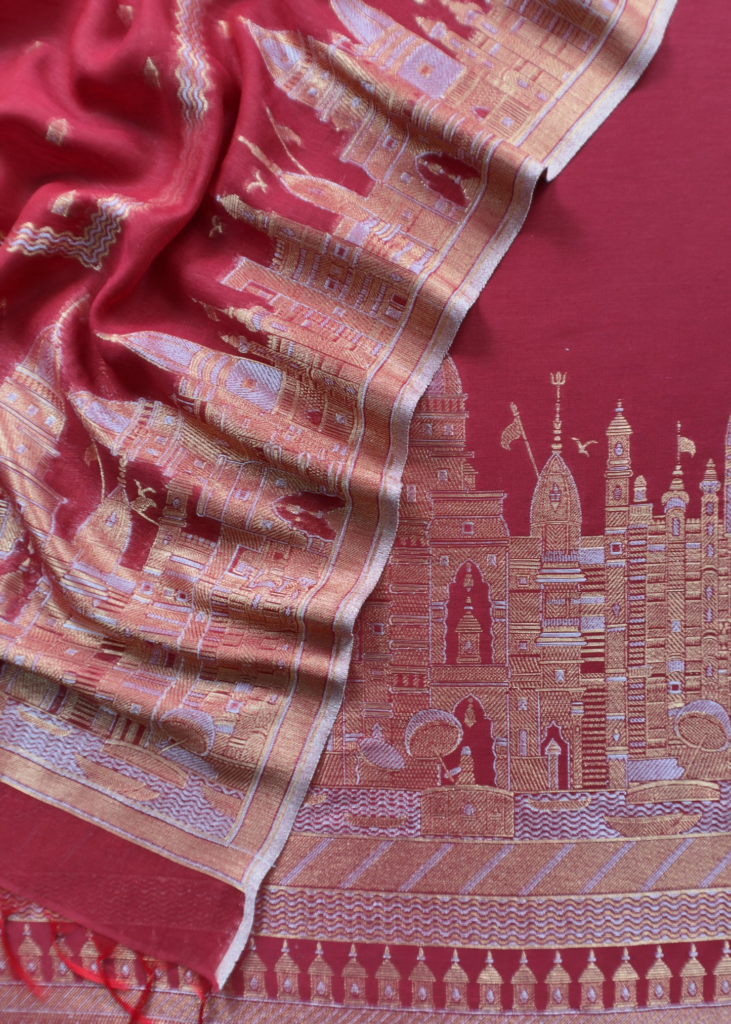 Maroon Premium Kani Silk Suit With Kani Zari Weaving