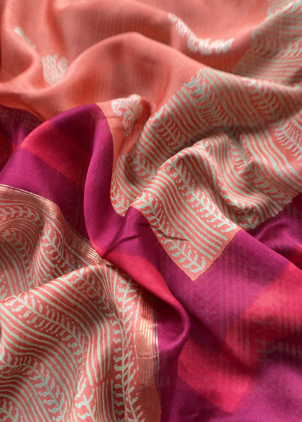 Pure Maheshwari Silk Suit With Block Print Dupatta