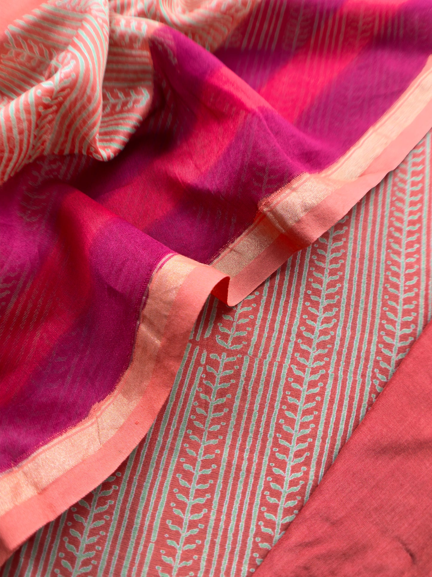 Pure Maheshwari Silk Suit With Block Print Dupatta