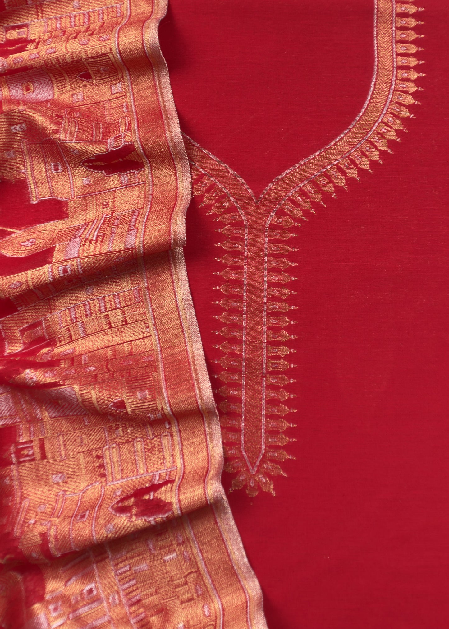 Red Premium Kani Silk Suit With Kani Zari Weaving