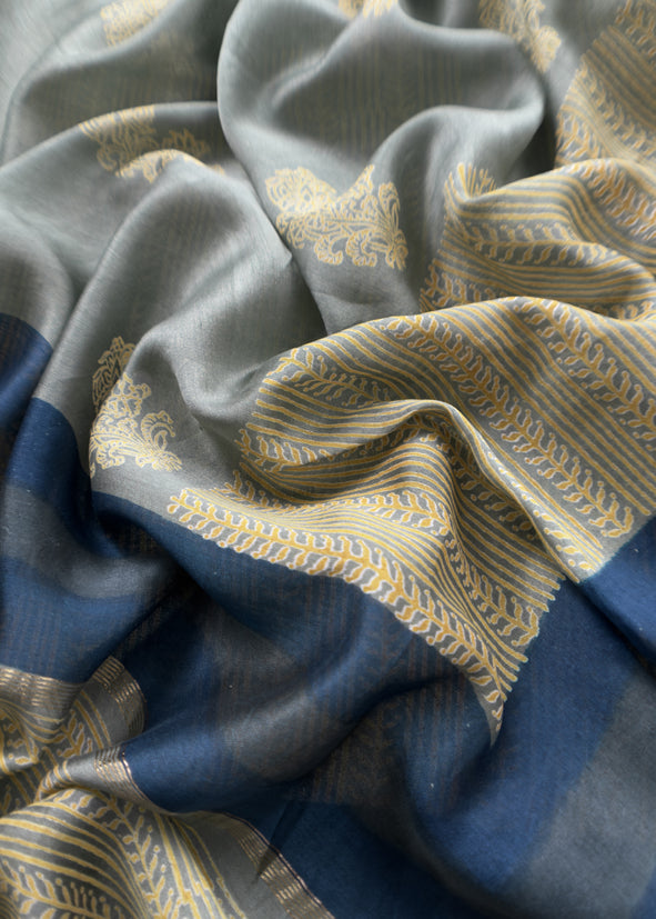 Pure Maheshwari Silk Suit With Block Print Dupatta