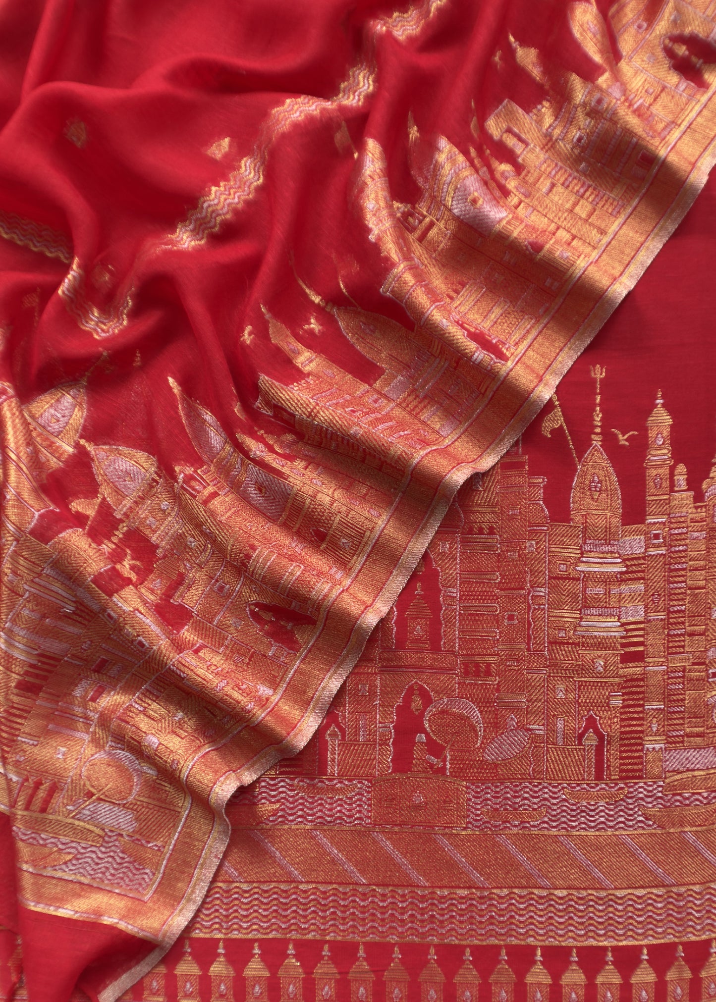 Red Premium Kani Silk Suit With Kani Zari Weaving