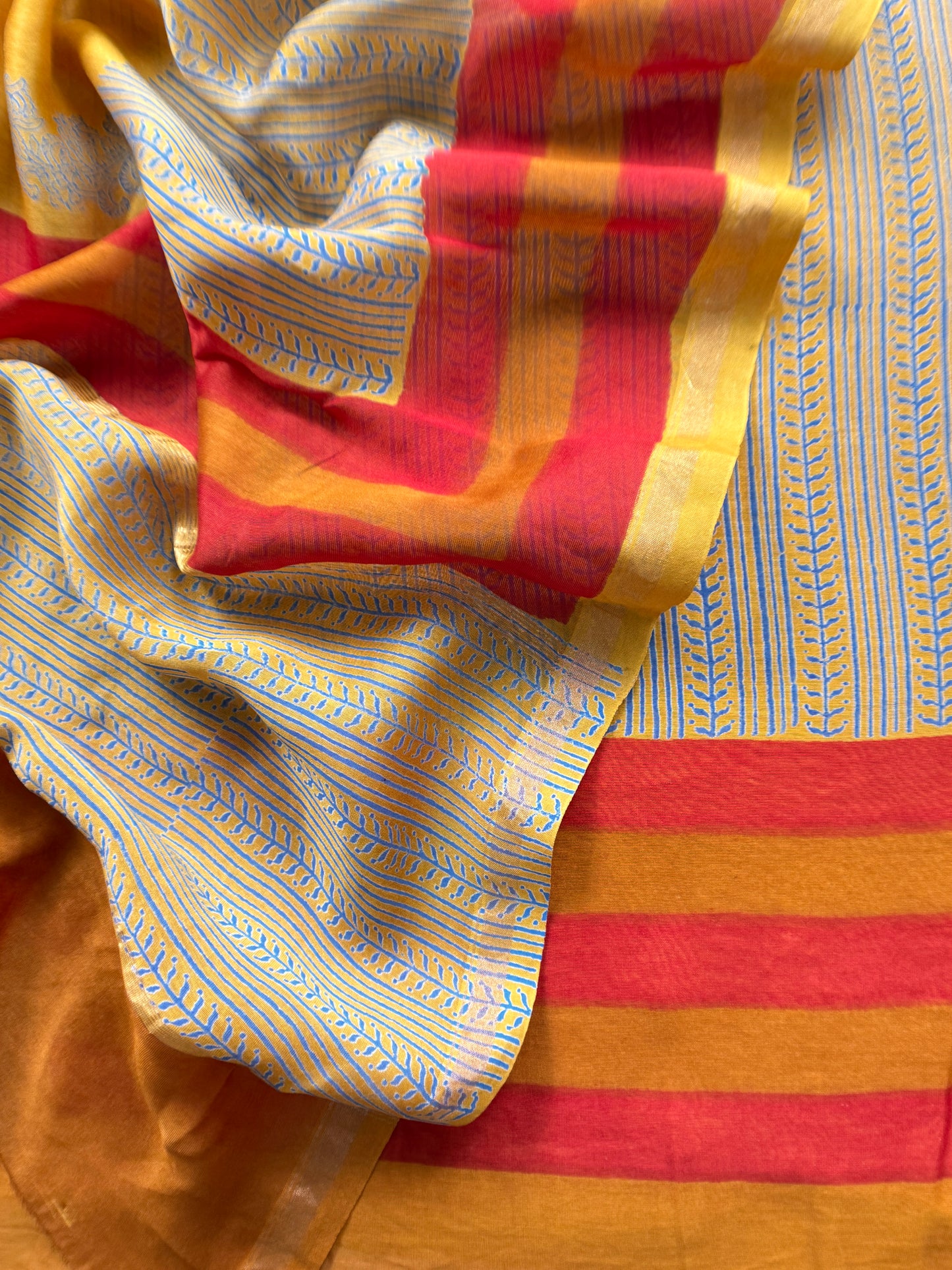 Pure Maheshwari Silk Suit With Block Print Dupatta