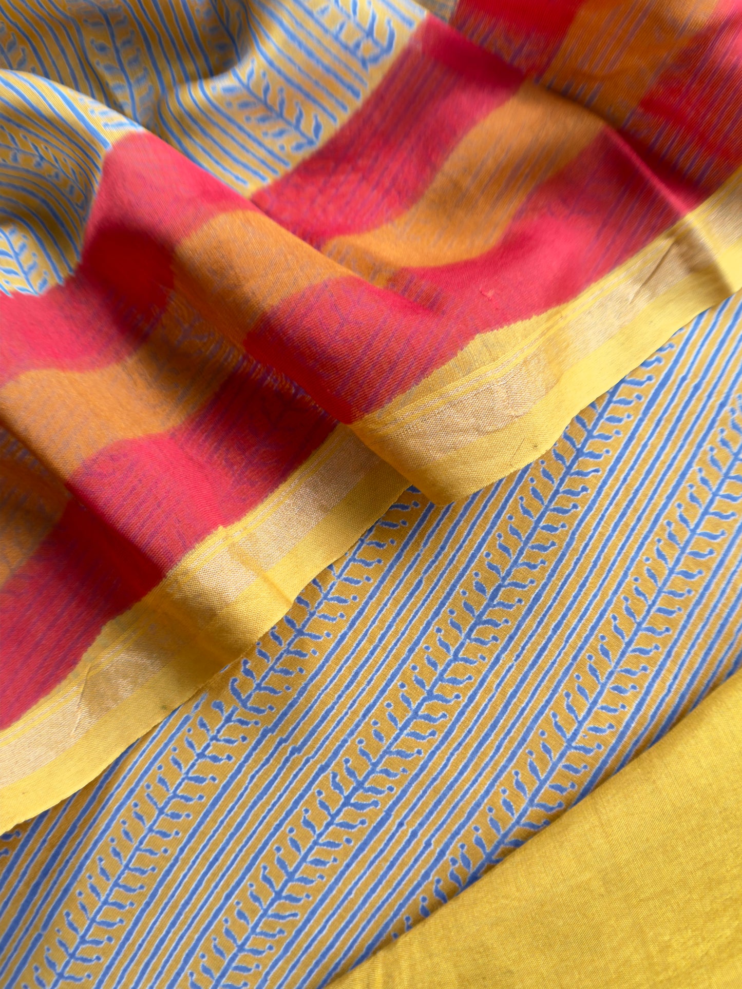 Pure Maheshwari Silk Suit With Block Print Dupatta