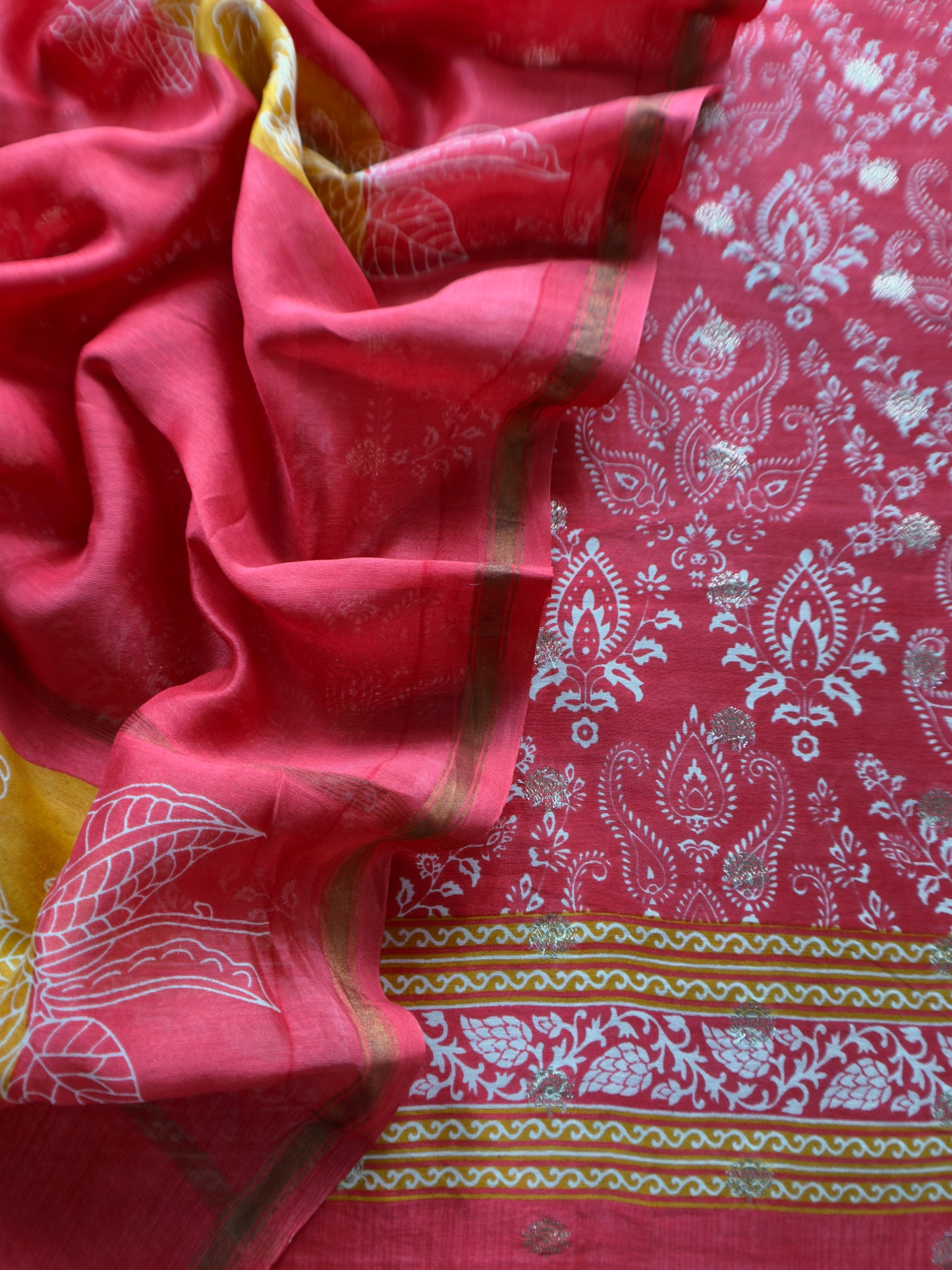 Red Pure Maheshwari Silk Suit With Banarasi Bootis