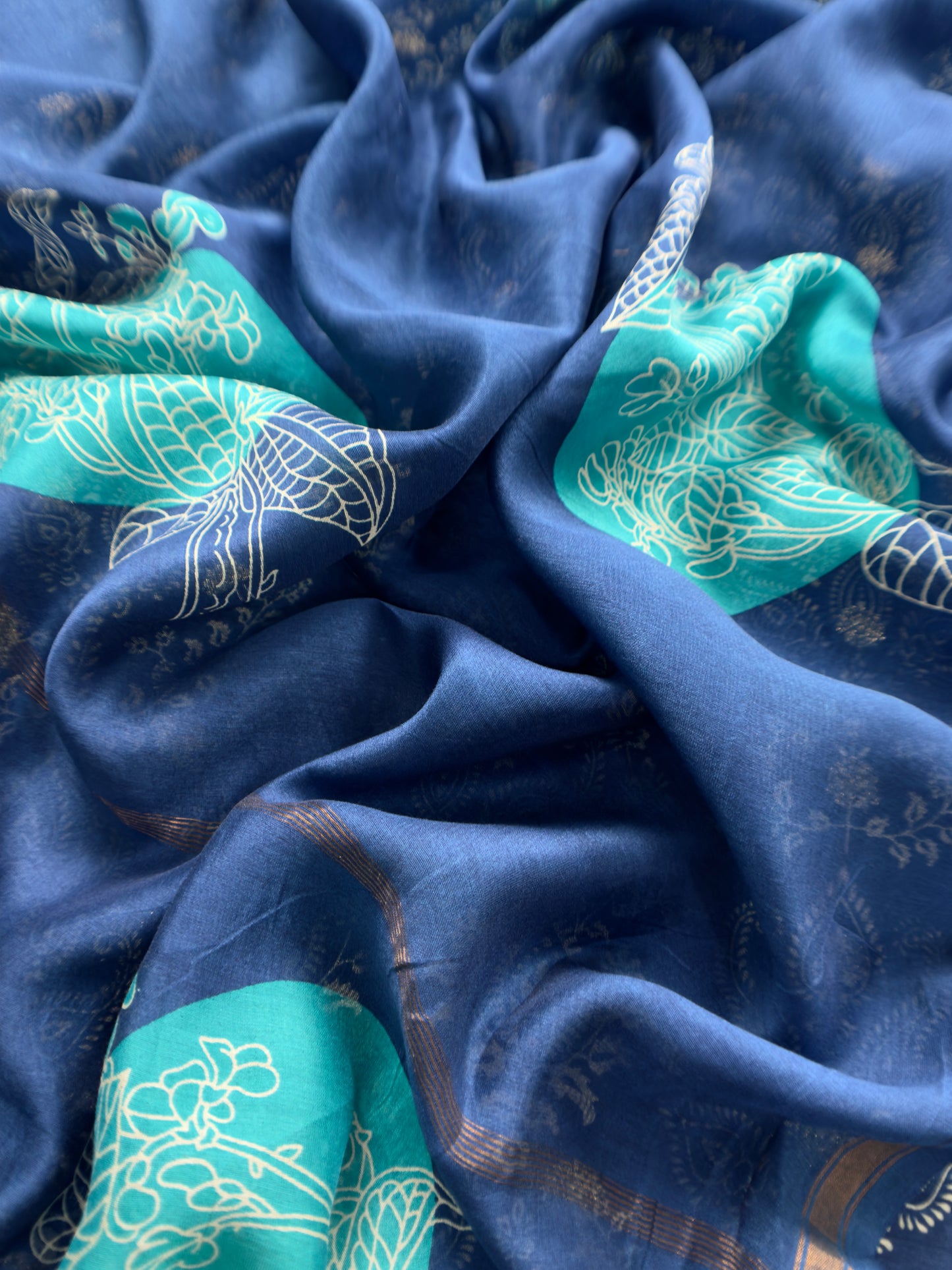 Blue Pure Maheshwari Silk Suit With Banarasi Bootis