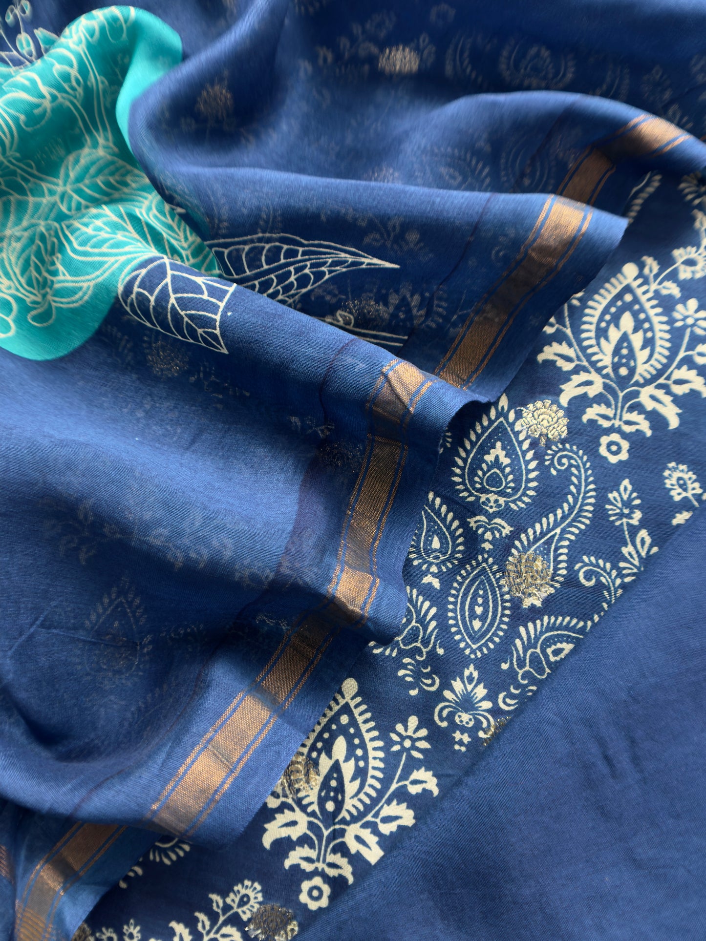 Blue Pure Maheshwari Silk Suit With Banarasi Bootis