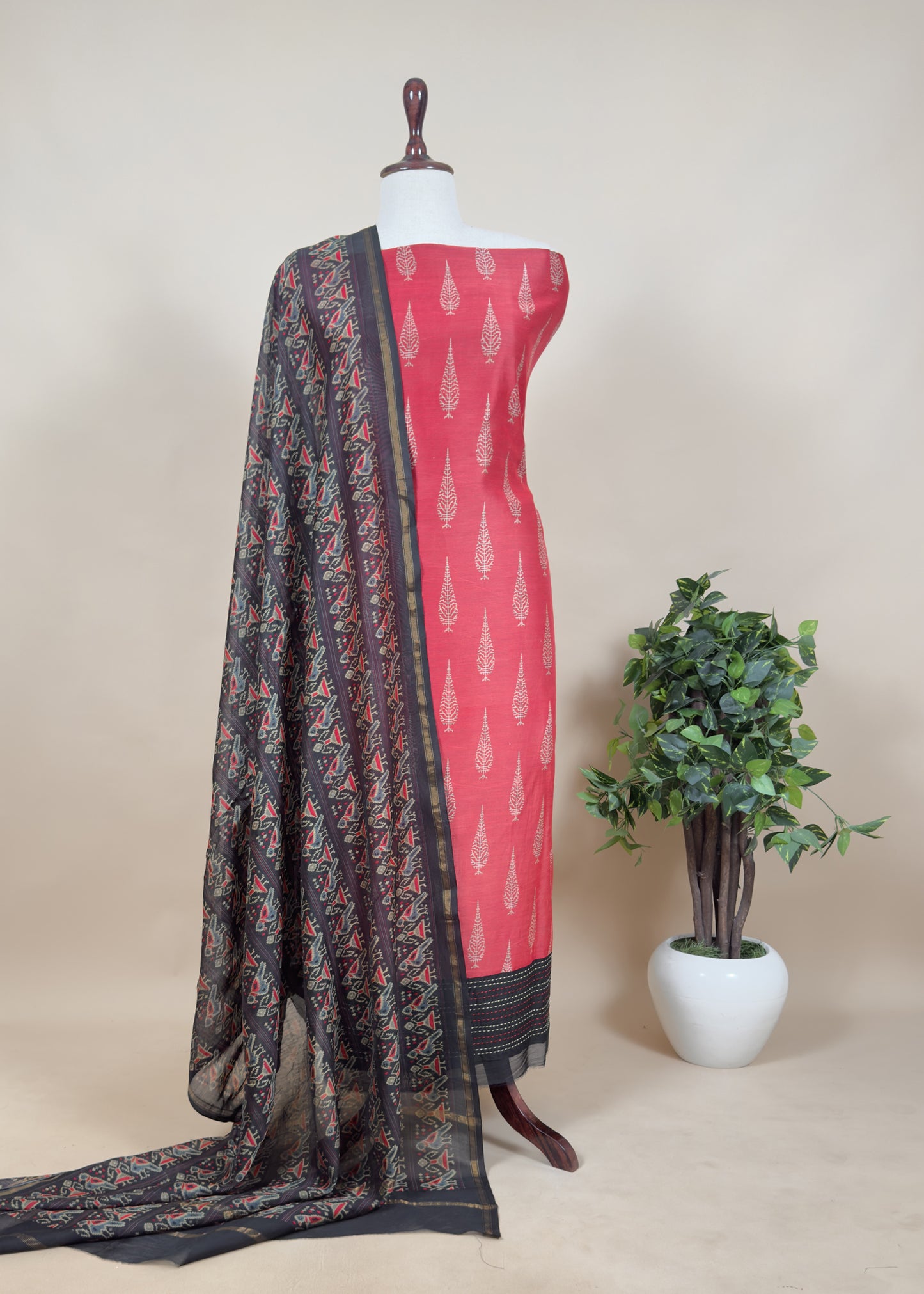 Green Handblock Maheshwari Silk Suit With Patola Dupatta