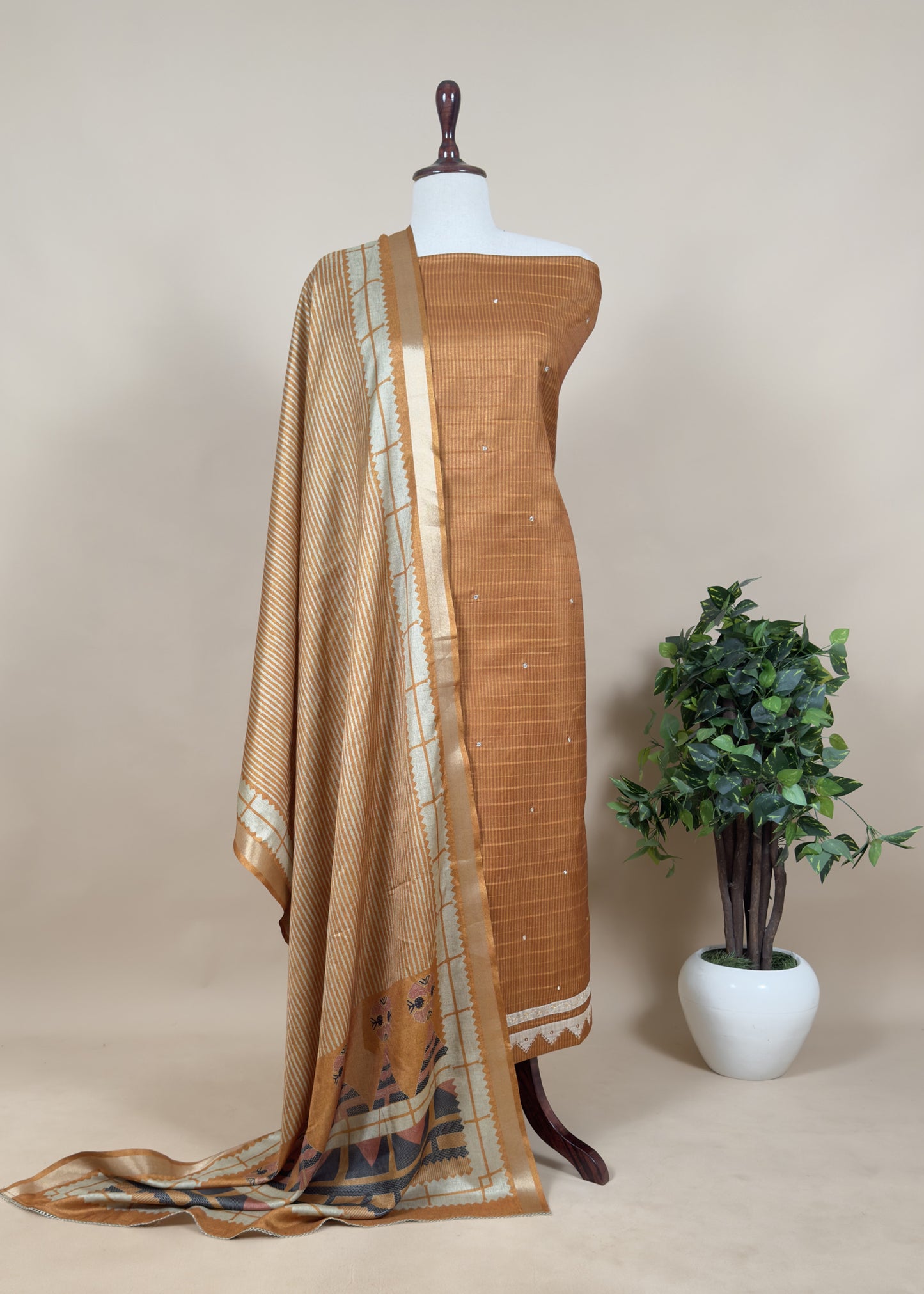 unstitched tussar suit for women
