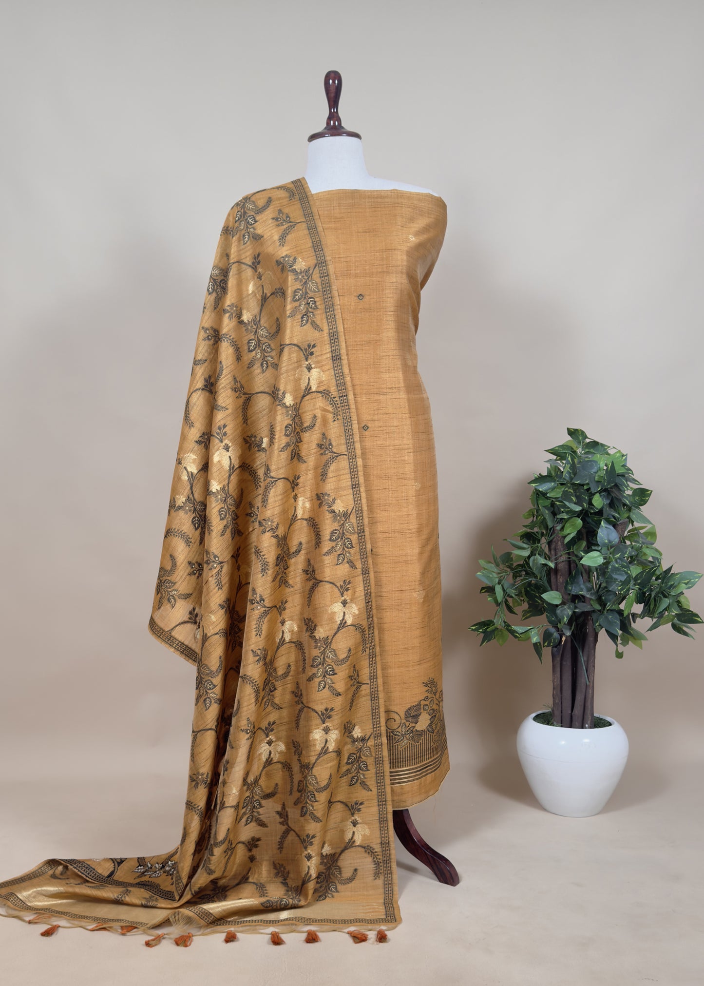 buy unstitched tussar suit set