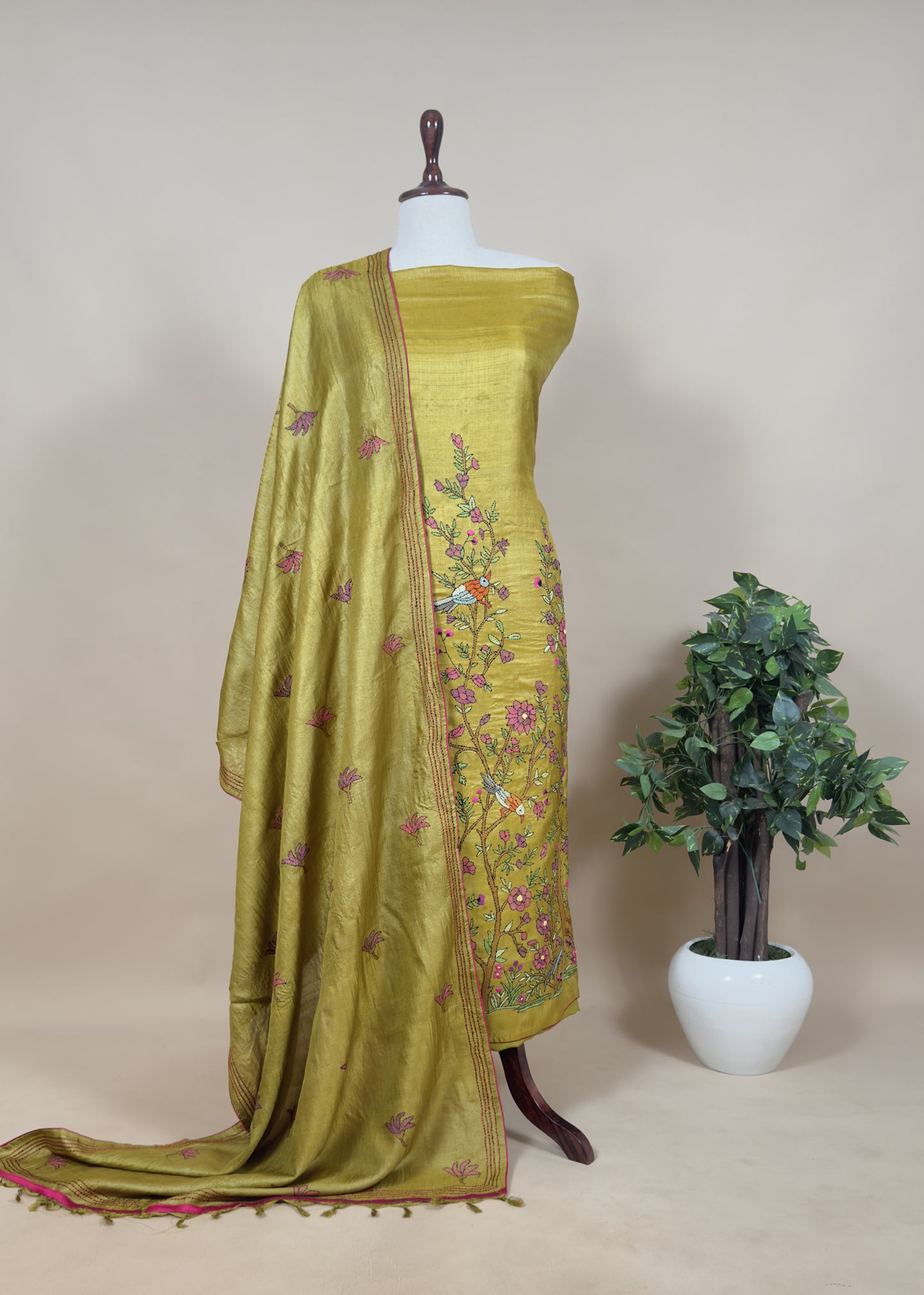 unstitched tussar suit for women