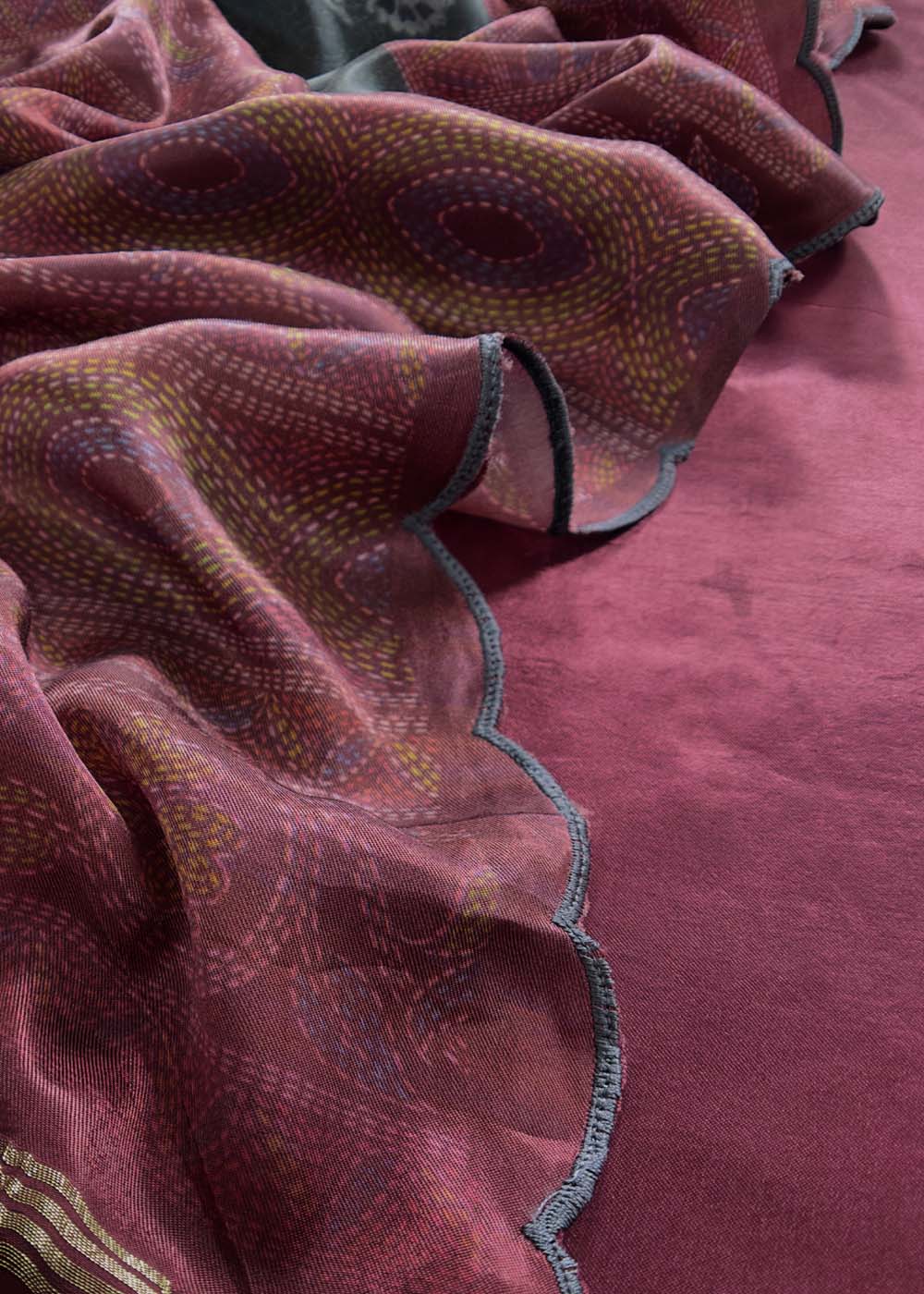 Wine Gajji Silk Suit With Contrast Bandhani Dupatta