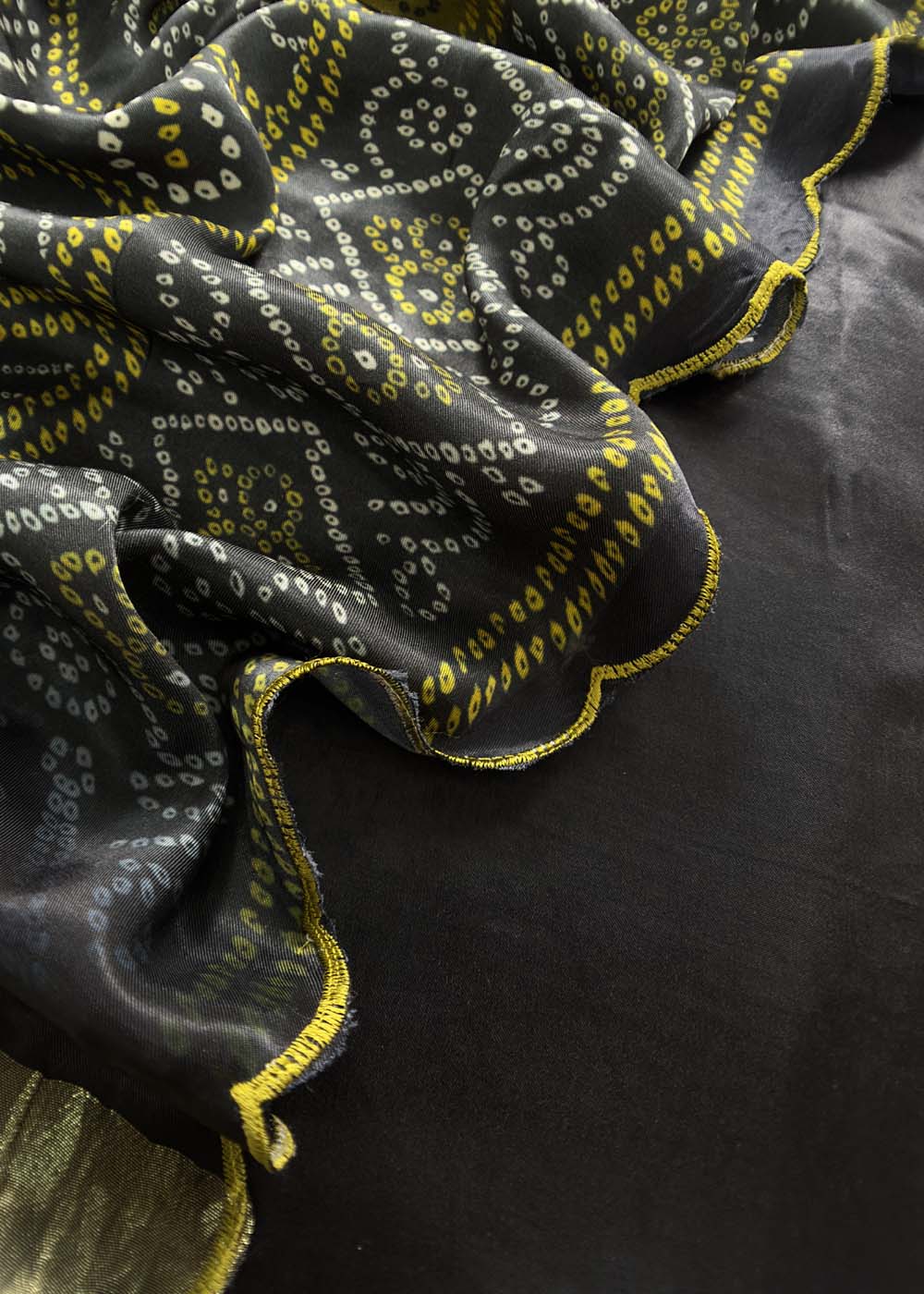 Black Gajji Silk Suit With Contrast Bandhani Dupatta