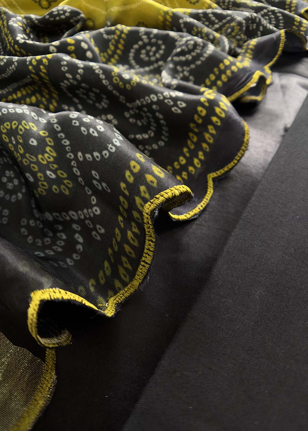 Black Gajji Silk Suit With Contrast Bandhani Dupatta