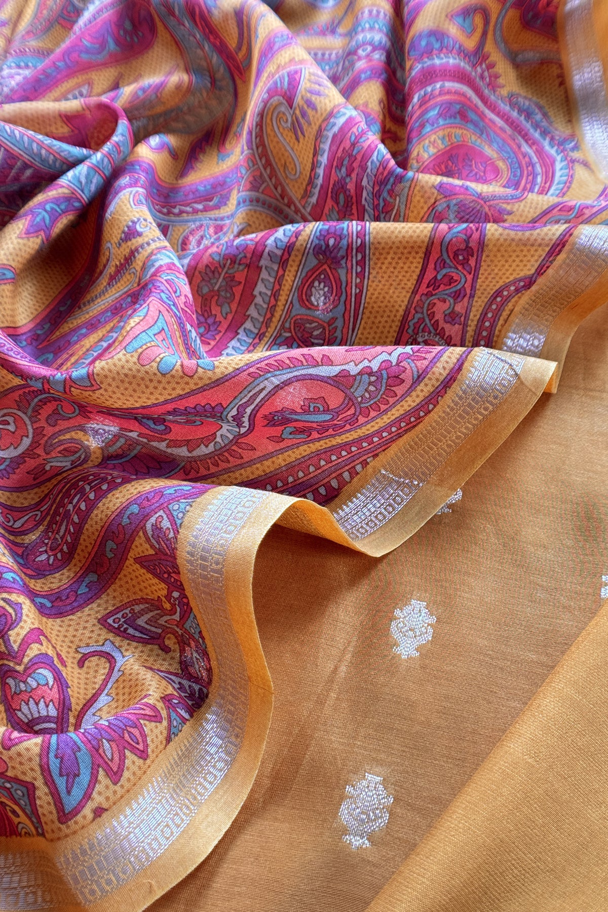 Yellow Pure Maheshwari Silk Suit With Dupatta