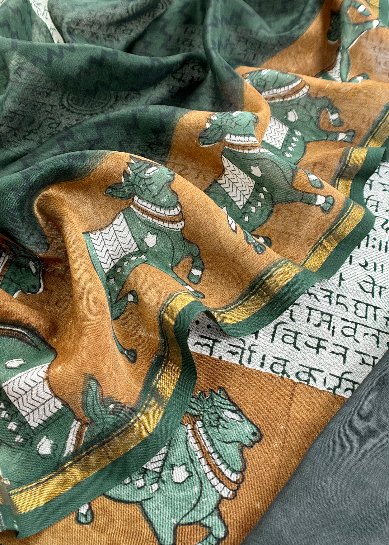 Green Pure Maheshwari Silk Suit With Dupatta