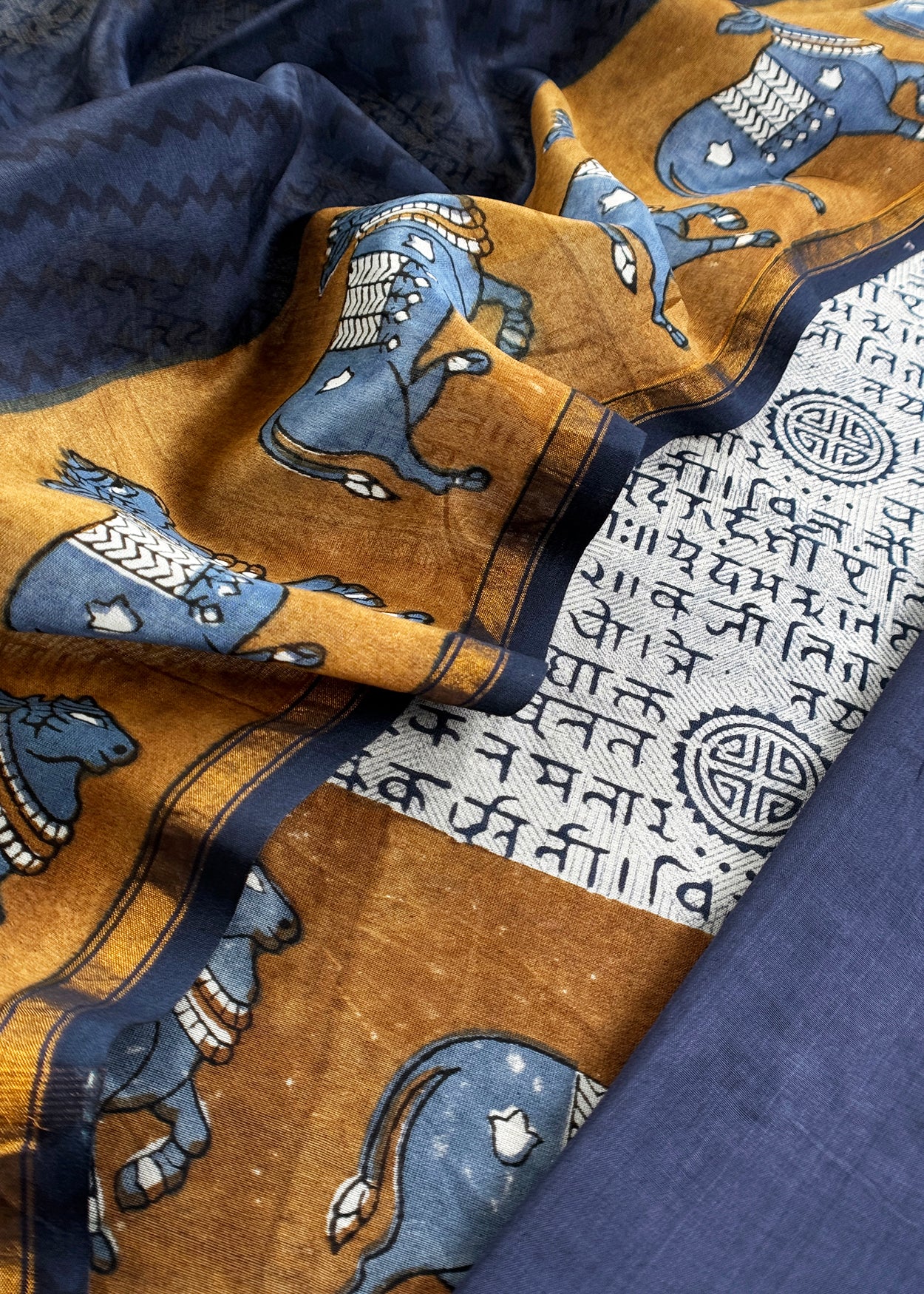 Blue Pure Maheshwari Silk Suit With Dupatta