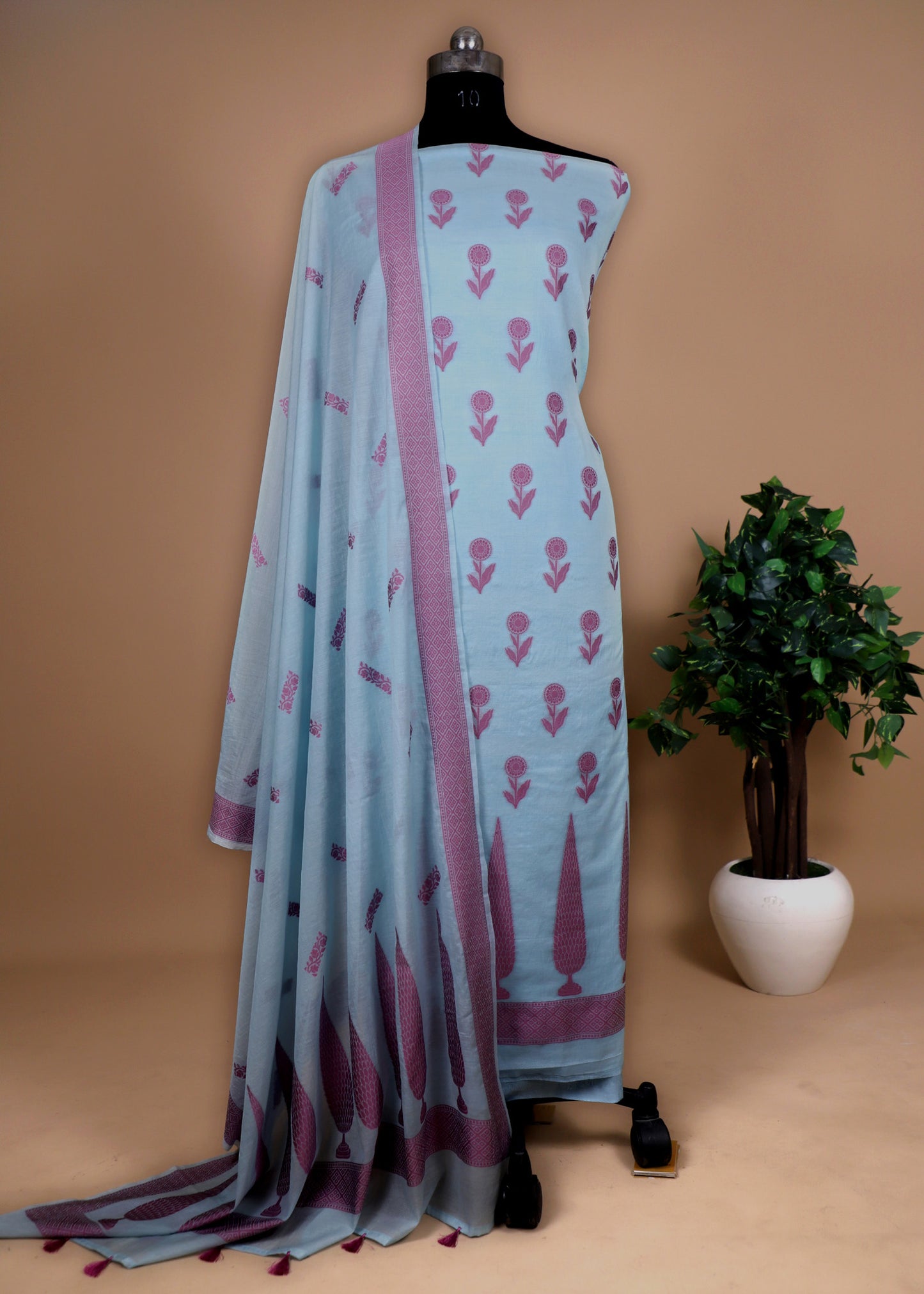 Banarasi Handloom Cotton Unstitched Suit With Contrast Cutwork Weaving