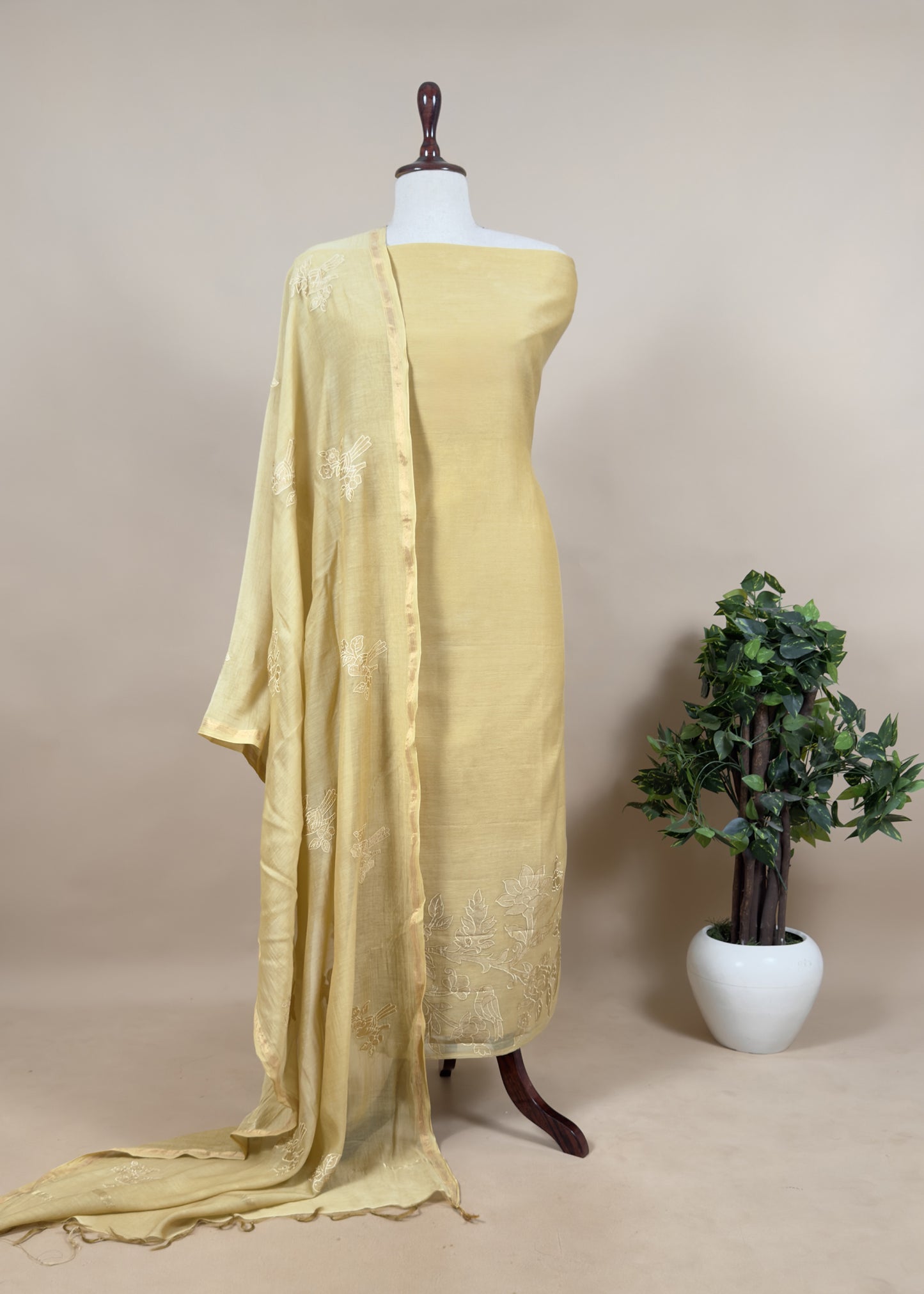 Pink Pure Mul Cotton Unstitched Suit With Chidiya Embroidery