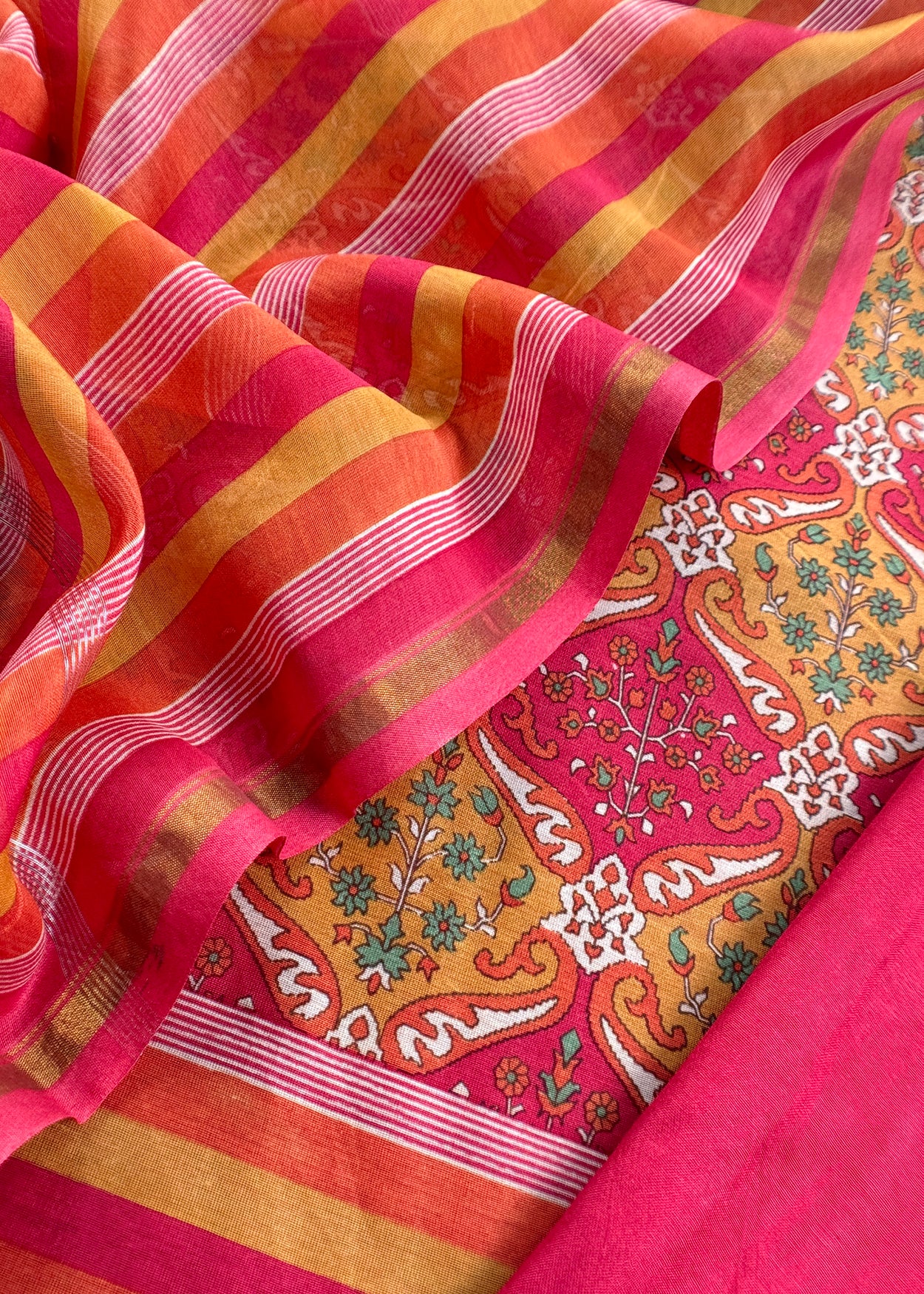 Red Pure Maheshwari Silk Suit In Hand-Block Print With Dupatta