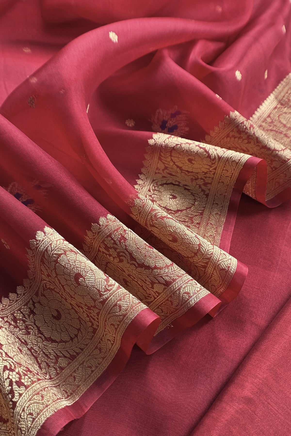 Maroon Handloom Kora Silk Kurta And Kora Silk Dupatta With Meenkari Weaving