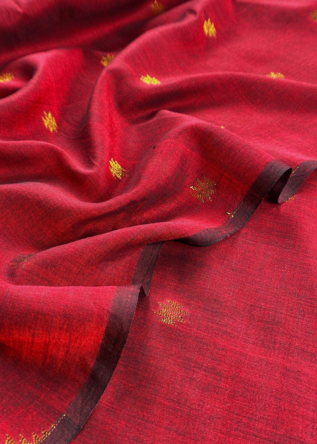 Blood Red Handloom Linen Suit Fabric With Jamdani Weaving